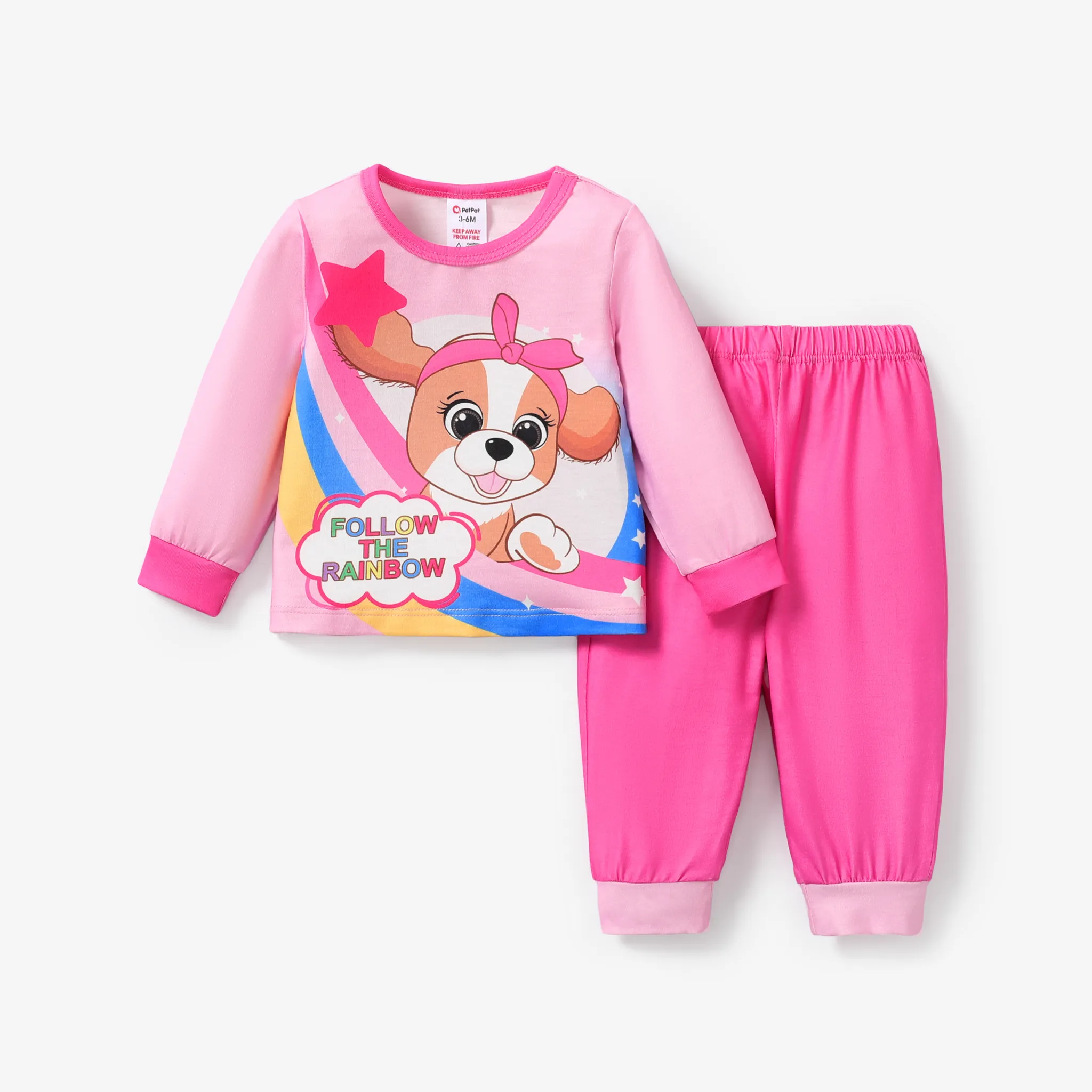 2pcs Baby/Toddler Girl Sweet Dog and Rainbow Pattern Pajamas Baby Pink big image 1