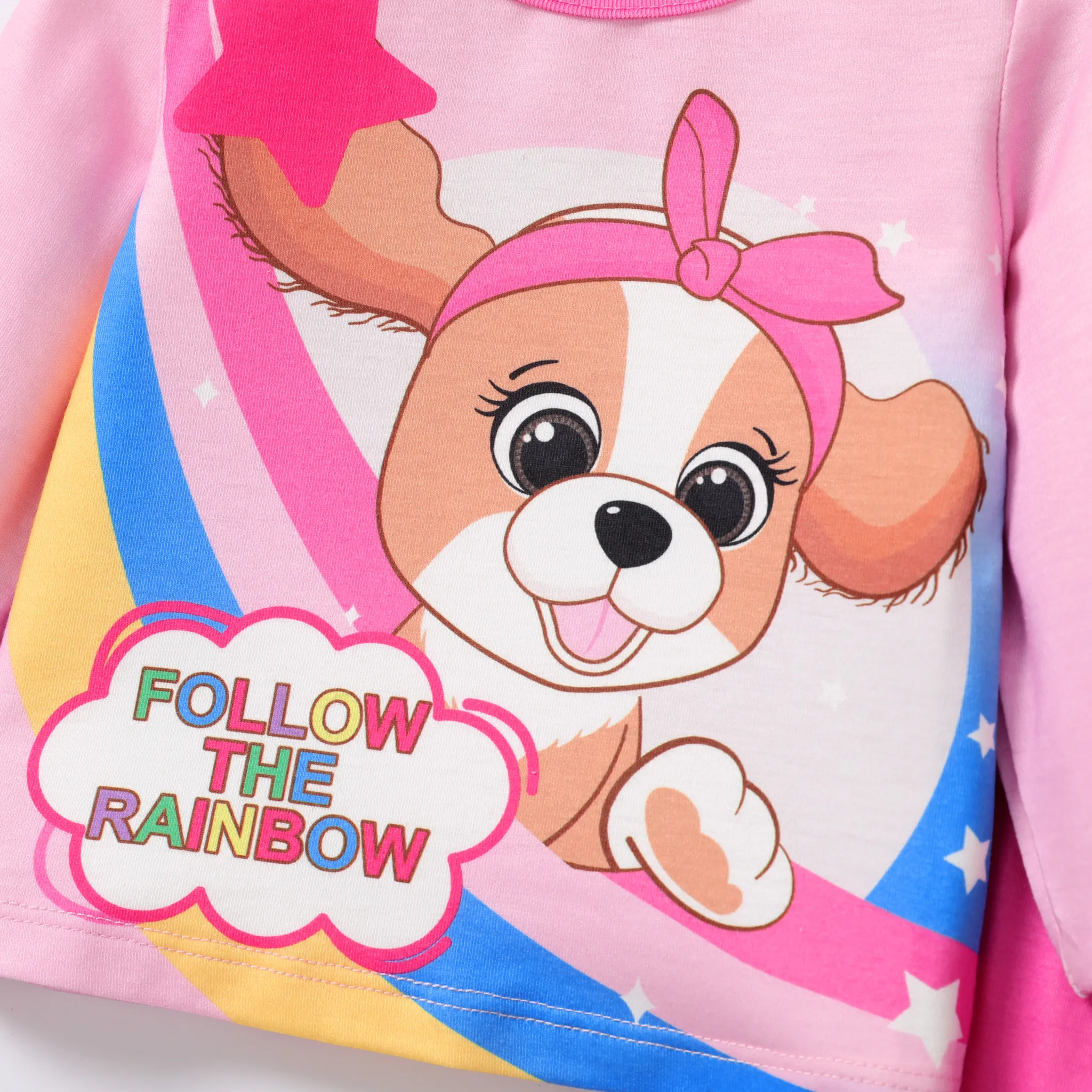 2pcs Baby/Toddler Girl Sweet Dog and Rainbow Pattern Pajamas Baby Pink image 4