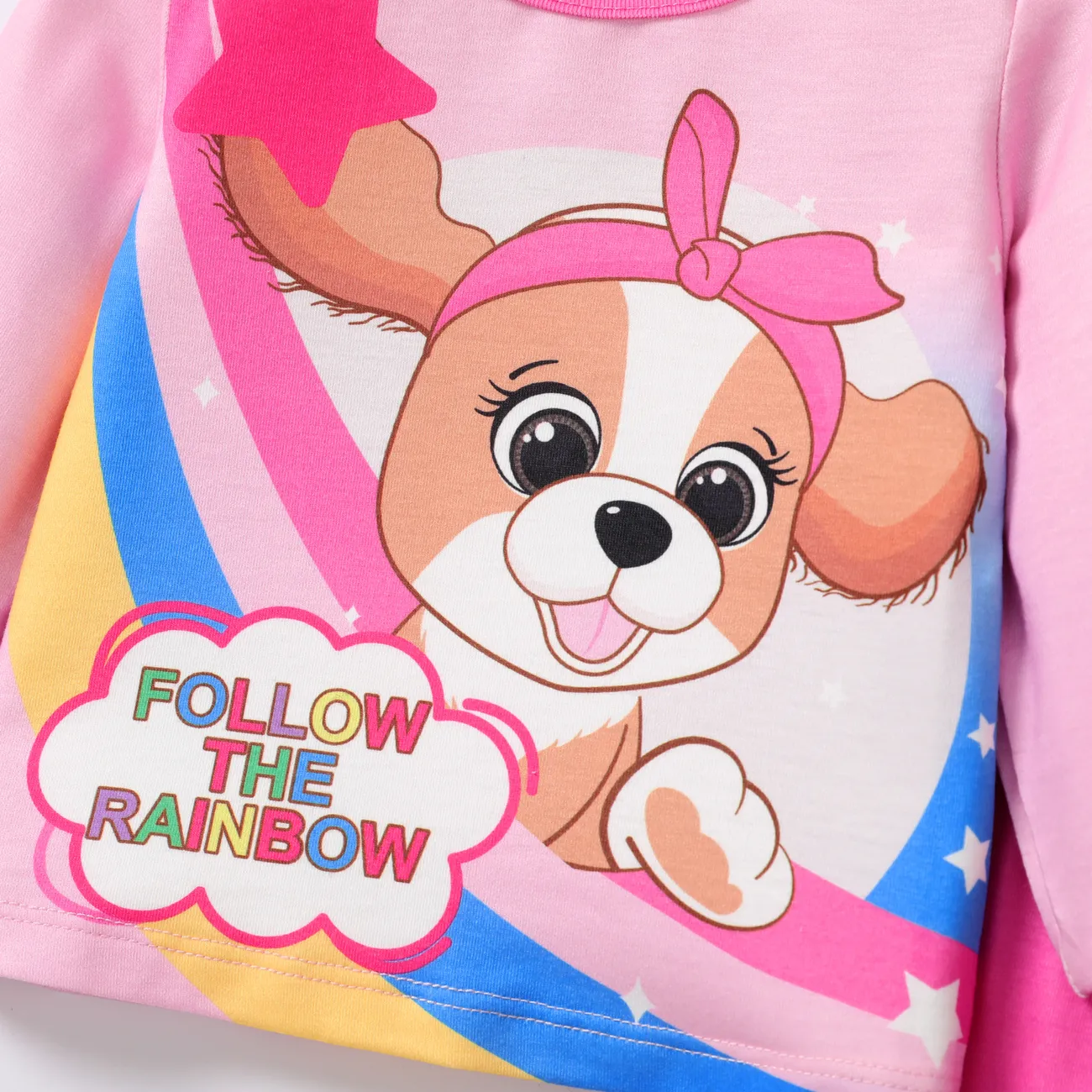 Bébé fille 2pcs Sweet Dog et Rainbow Pattern Pyjama Set Rose big image 1