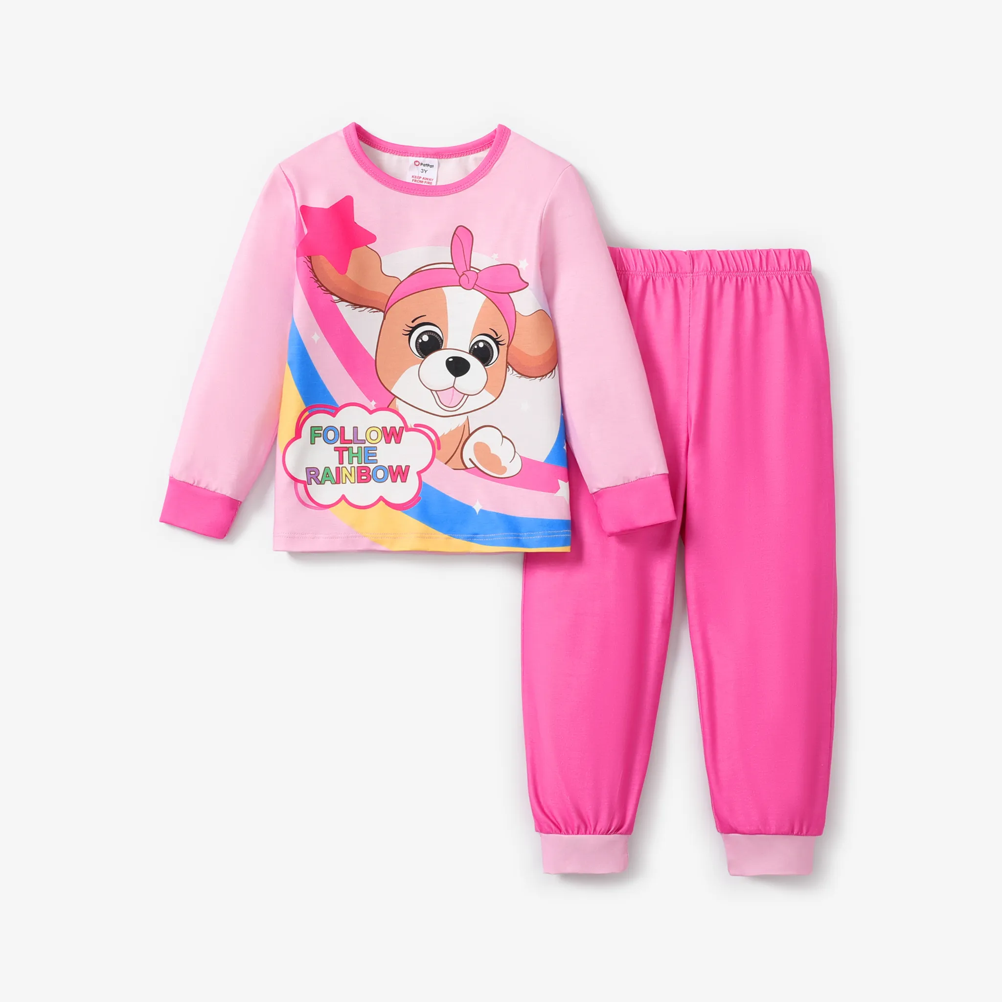 2pcs Baby/Toddler Girl Sweet Dog and Rainbow Pattern Pajamas Toddler Pink