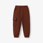 Pantalon décontracté ample pour garçon avec poche plaquée - 1pc, mélange de polyester et d’élasthanne, couleur unie Marron