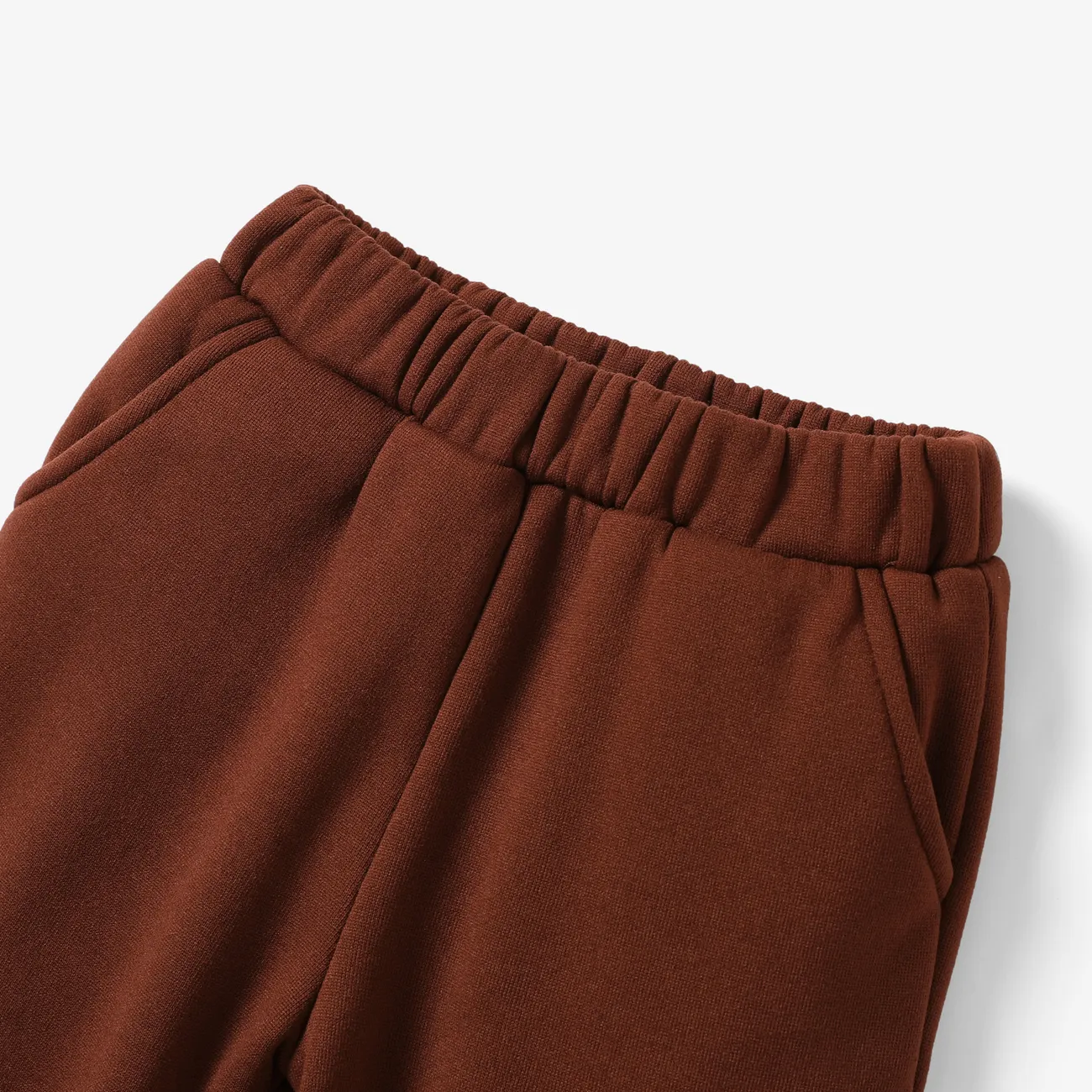 Pantalon décontracté ample pour garçon avec poche plaquée - 1pc, mélange de polyester et d’élasthanne, couleur unie Marron big image 1