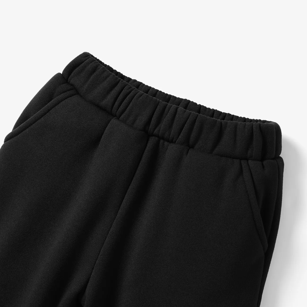 Pantalones casuales holgados para niño con bolsillo de parche - 1 pieza, mezcla de poliéster y spandex, color sólido Negro big image 1