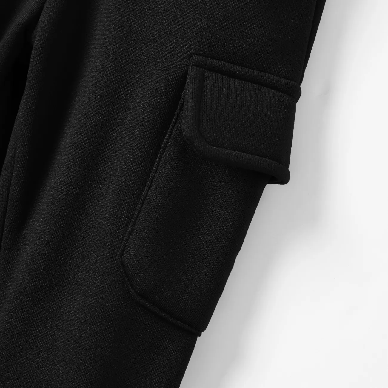 Pantalon décontracté ample pour garçon avec poche plaquée - 1pc, mélange de polyester et d’élasthanne, couleur unie Noir big image 1