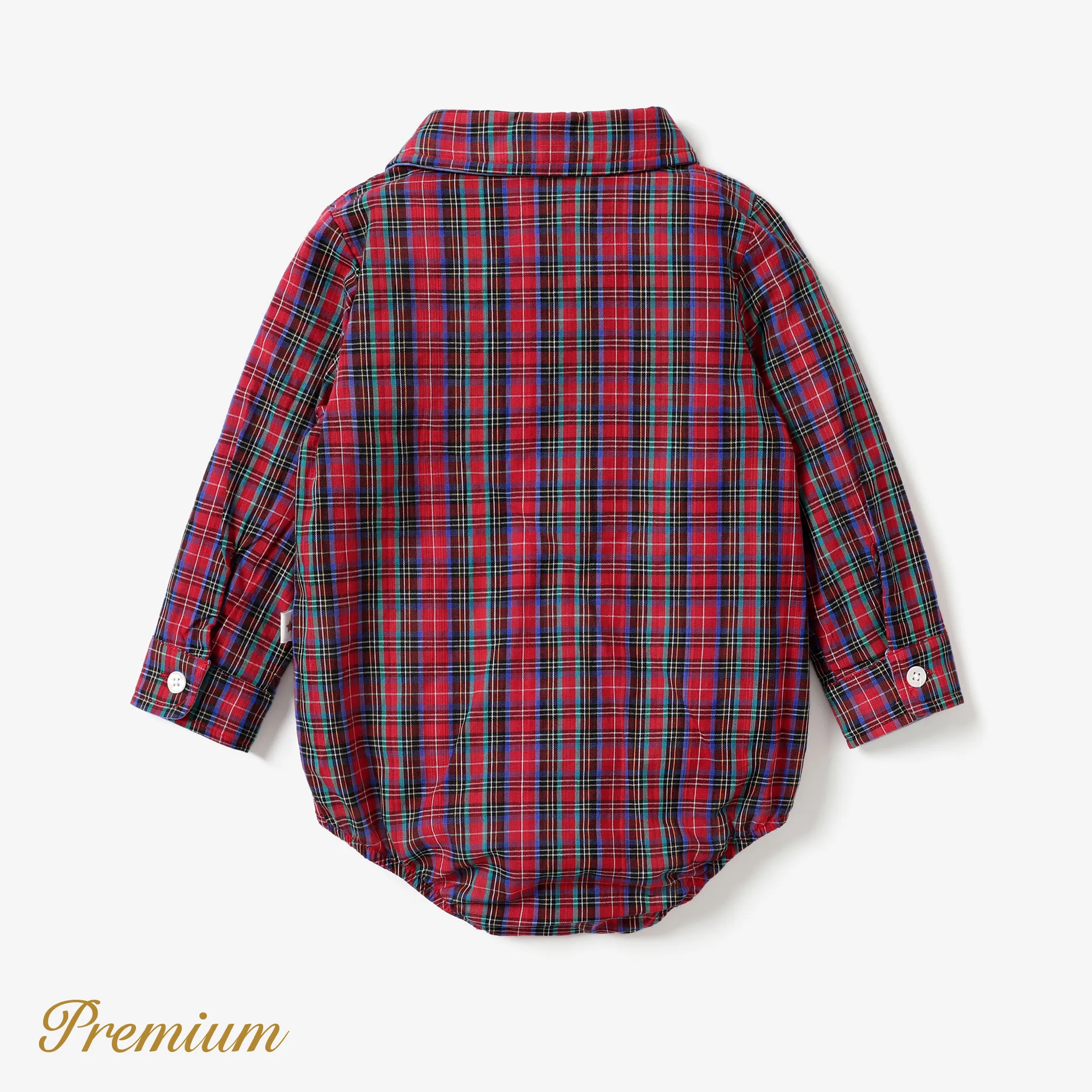 Baby Boy Grid Casual Style Bodysuit with Shirt Collar Red image 2