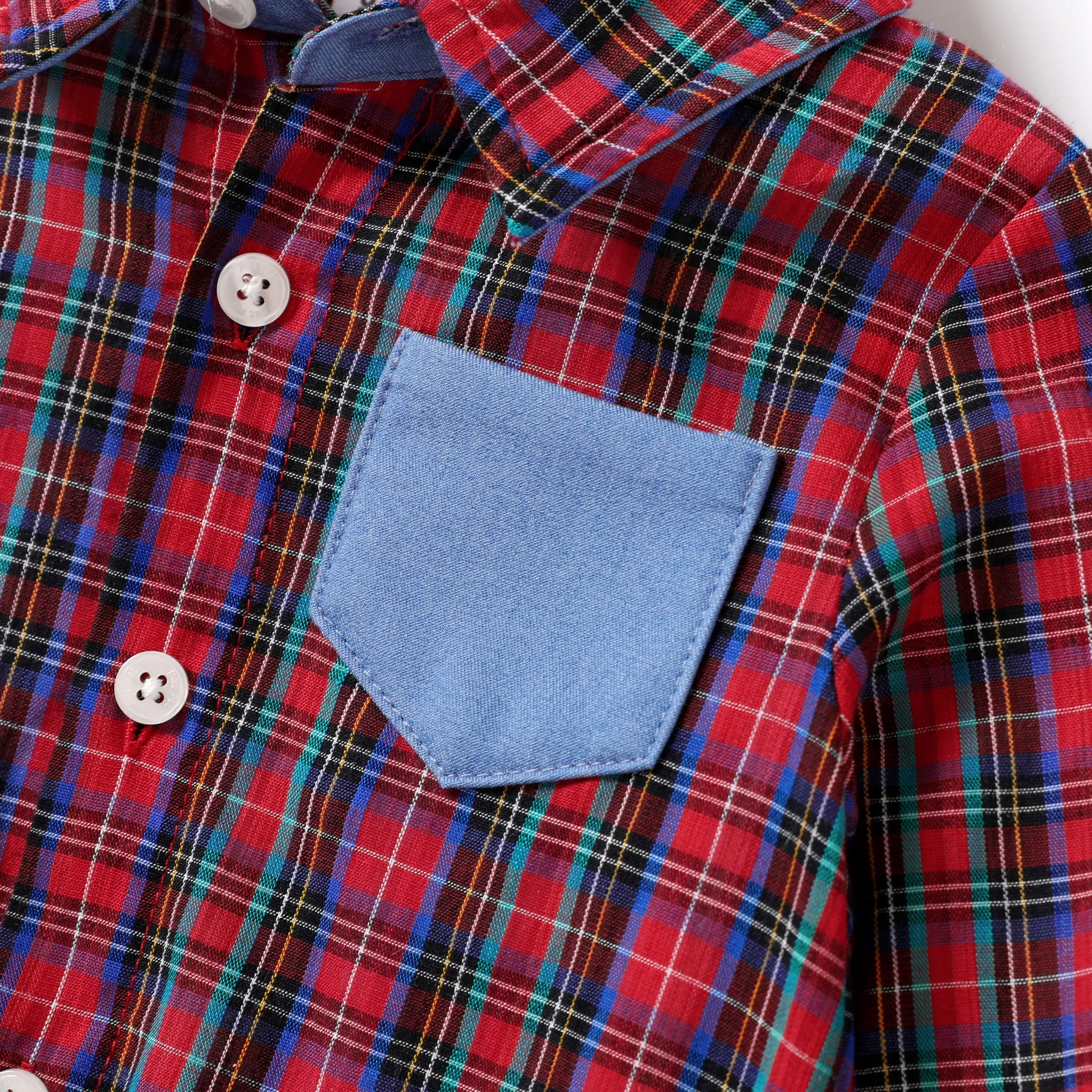 Baby Boy Grid Casual Style Bodysuit with Shirt Collar Red image 4