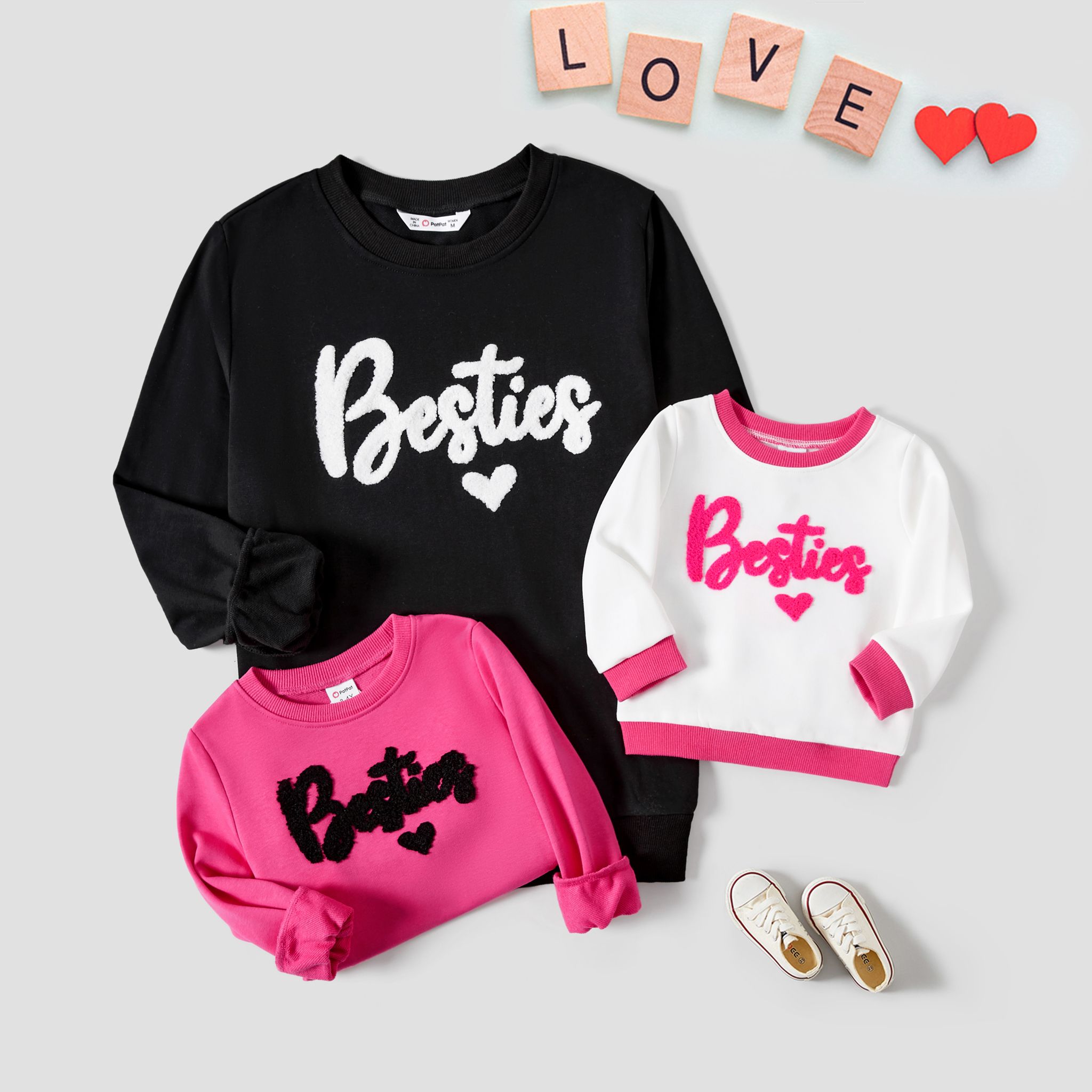 Valentine's Day Mommy And Me Letters Print Cotton Long Sleeve Tops