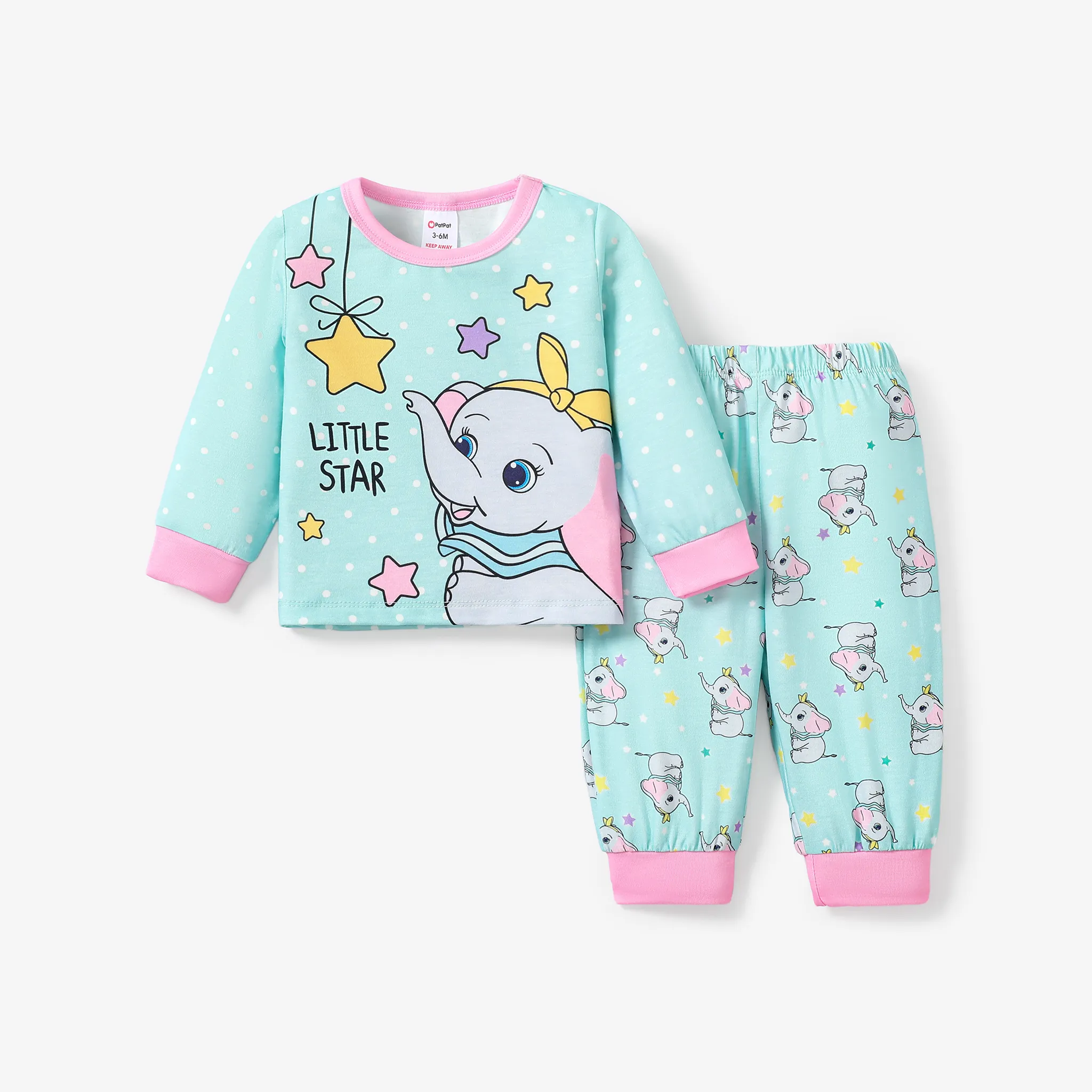 2pcs Baby/Toddler Girl Childlike Elephant Pajama Set