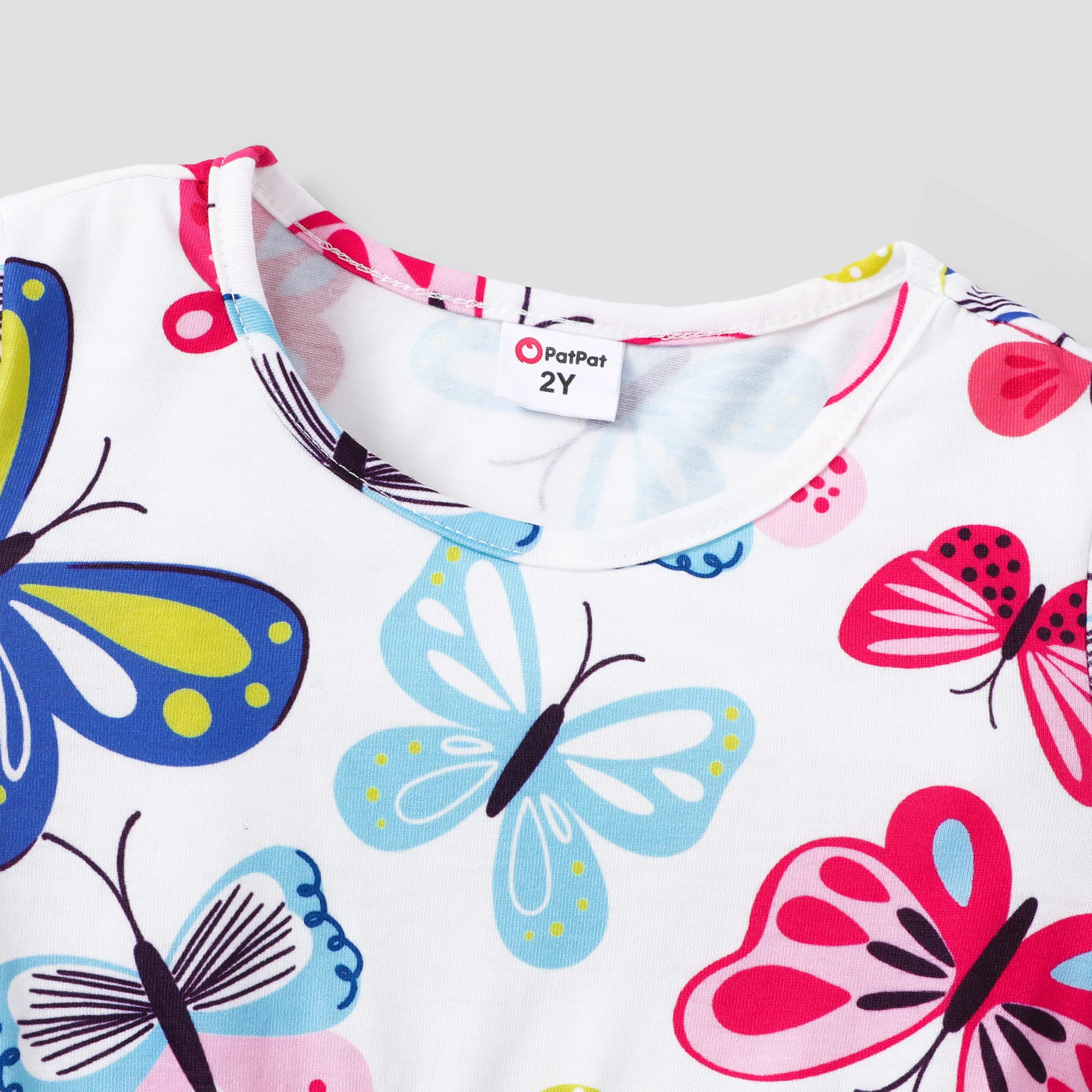2pcs Toddler Girl Allover Butterfly Print Short-sleeve Dress and Button Up Cardigan Set  PINK-1 image 3
