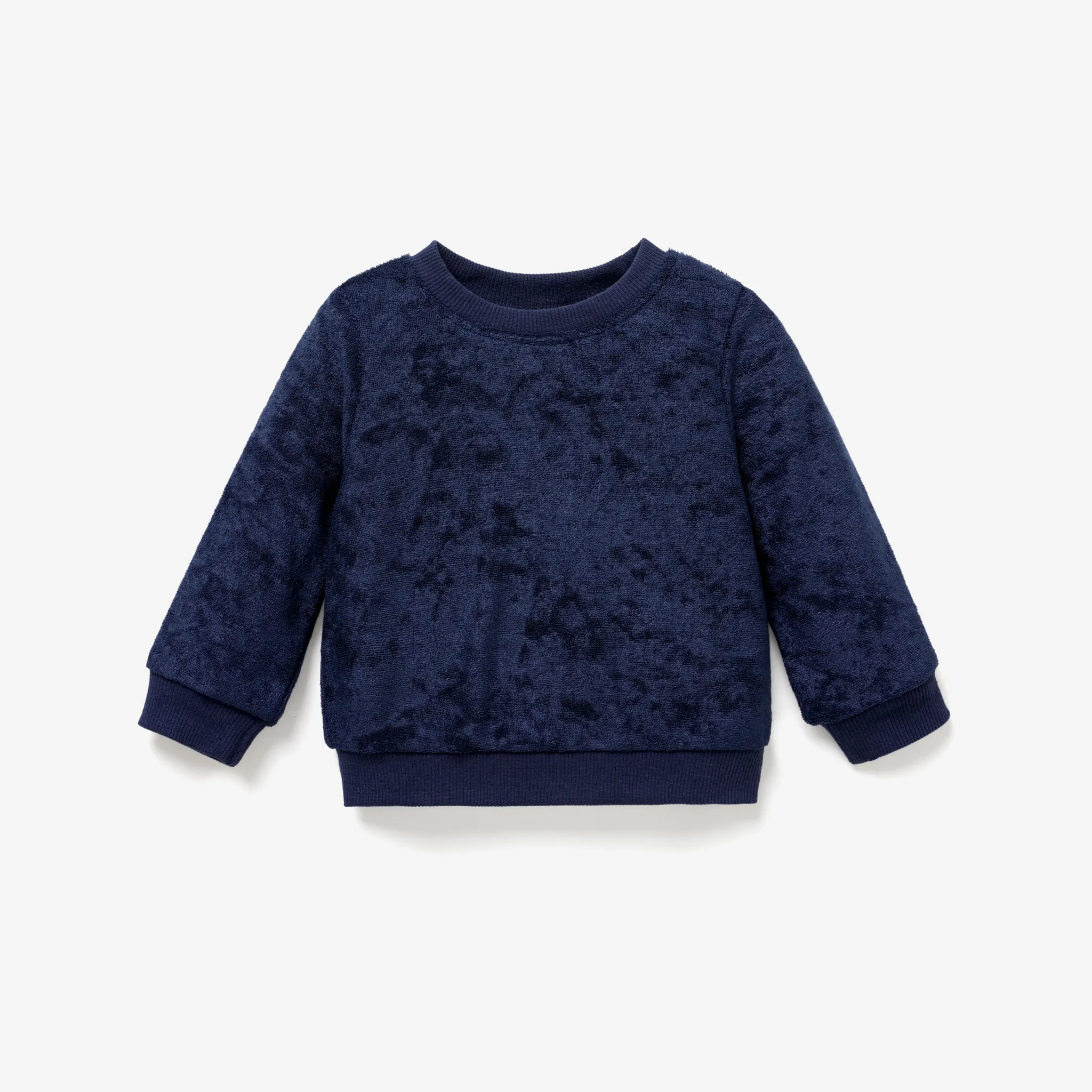  Baby Unisex Basic Solid Color Long Sleeve Crew neck Sweatshirt Deep Blue