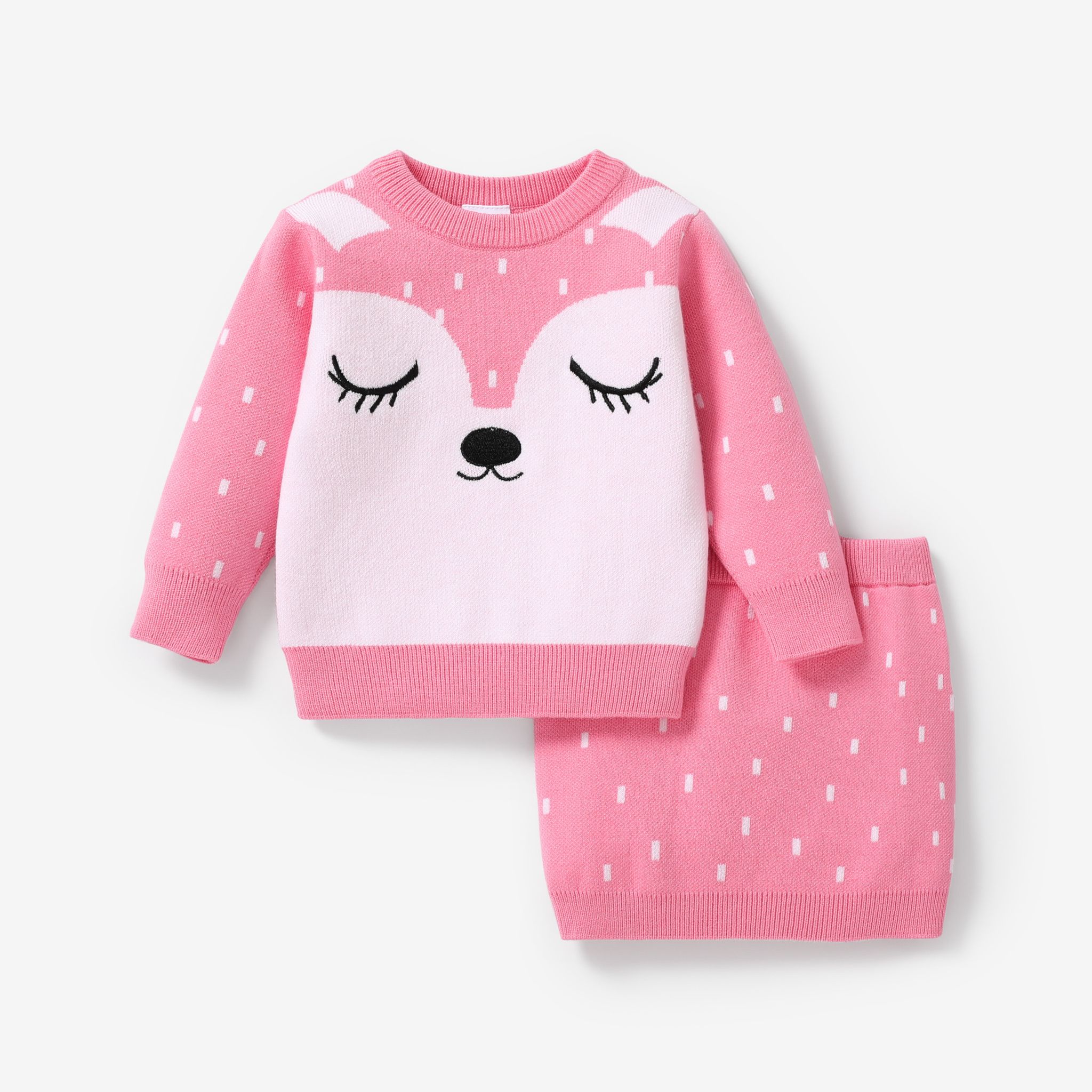Baby Girl Childlike Fox Animal Print Sweater Skirt Set