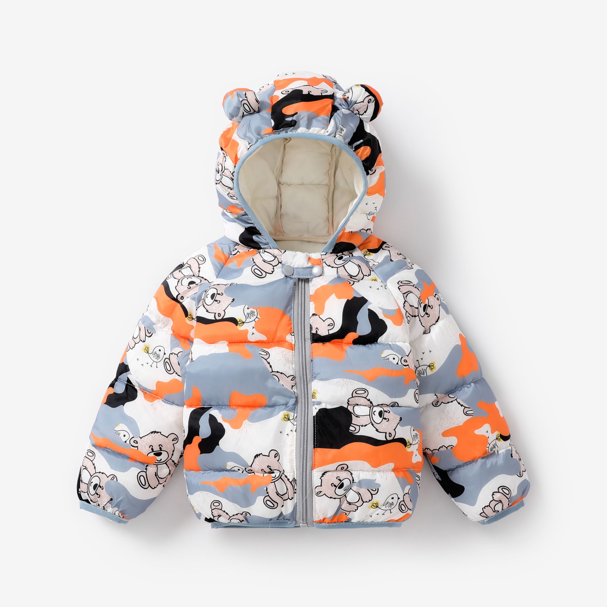 Toddler Girl Childlike Gummy Bear Animal Pattern Hooded Cotton Jacket