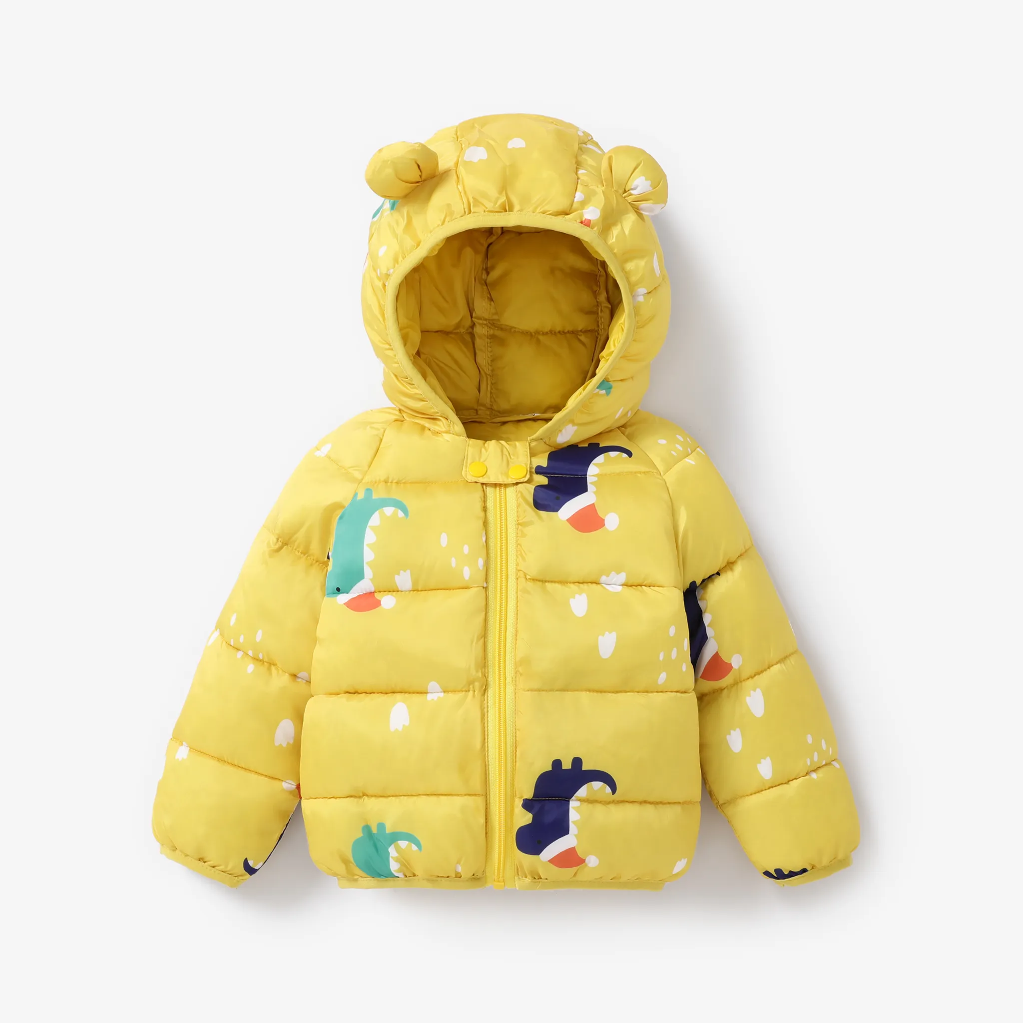 Toddler Girl Childlike Gummy Bear Animal pattern Hooded Cotton Jacket Yellow
