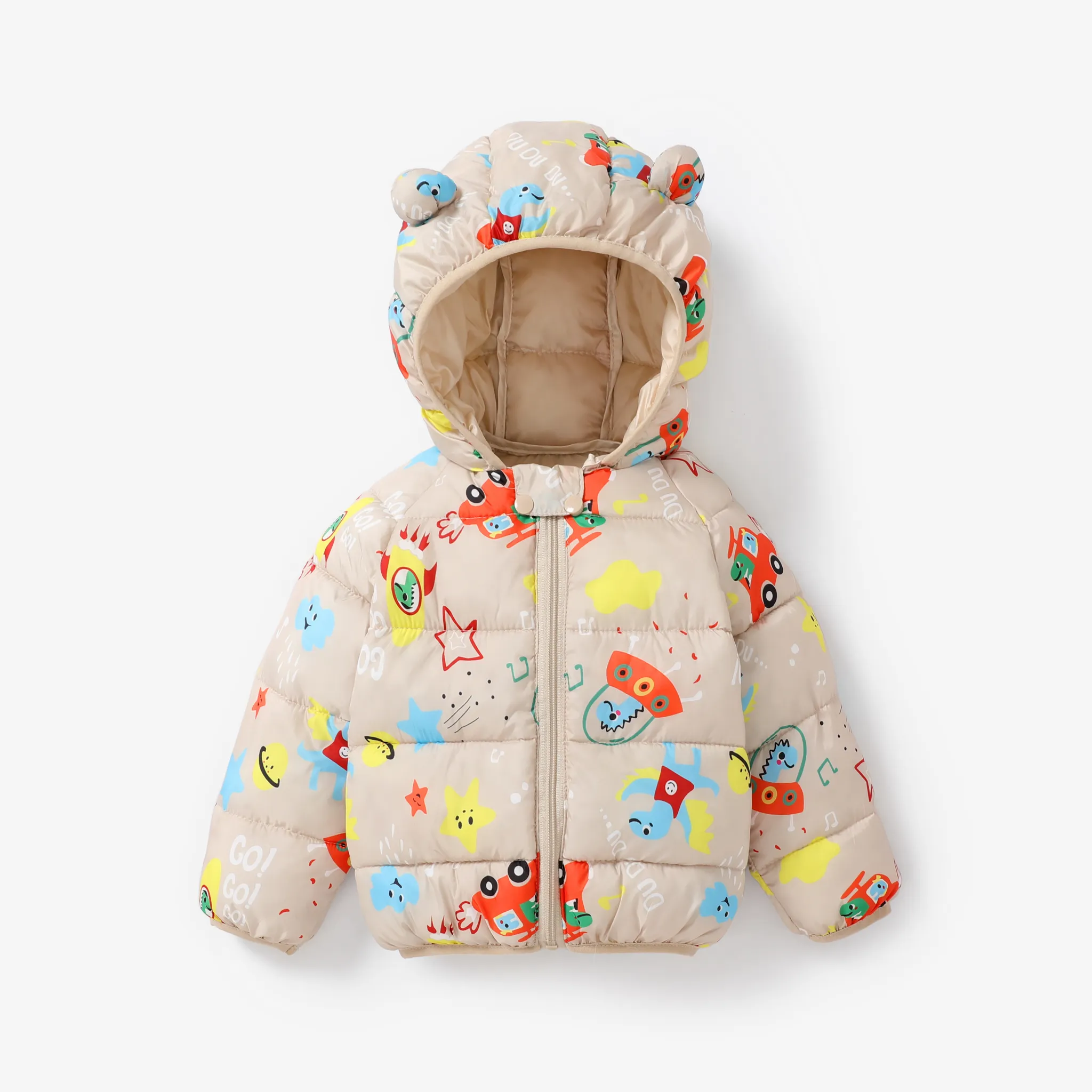 Toddler Girl Childlike Gummy Bear Animal pattern Hooded Cotton Jacket Khaki
