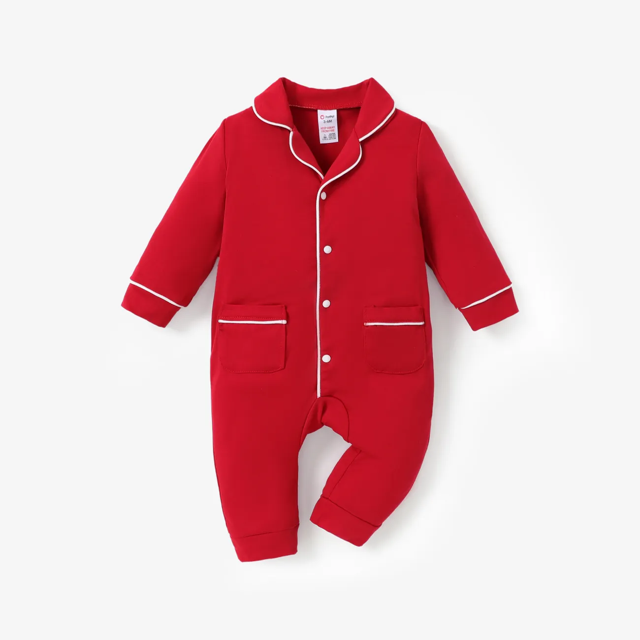Pijama de color sólido de Navidad infantil para bebés/niños Rojo big image 1
