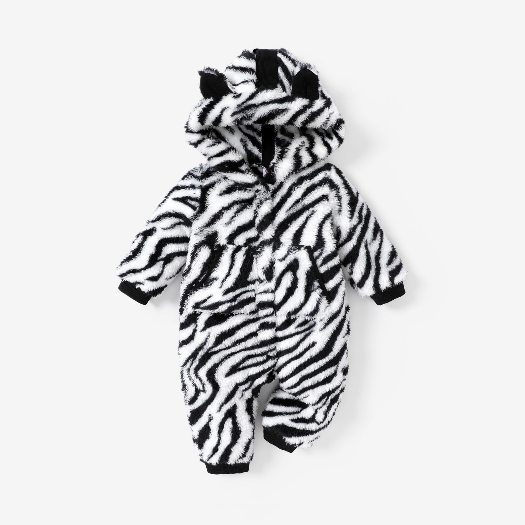

Baby Girl/Boy Zebra Stripes Double-sided Polar fleece hooded jumpsuit