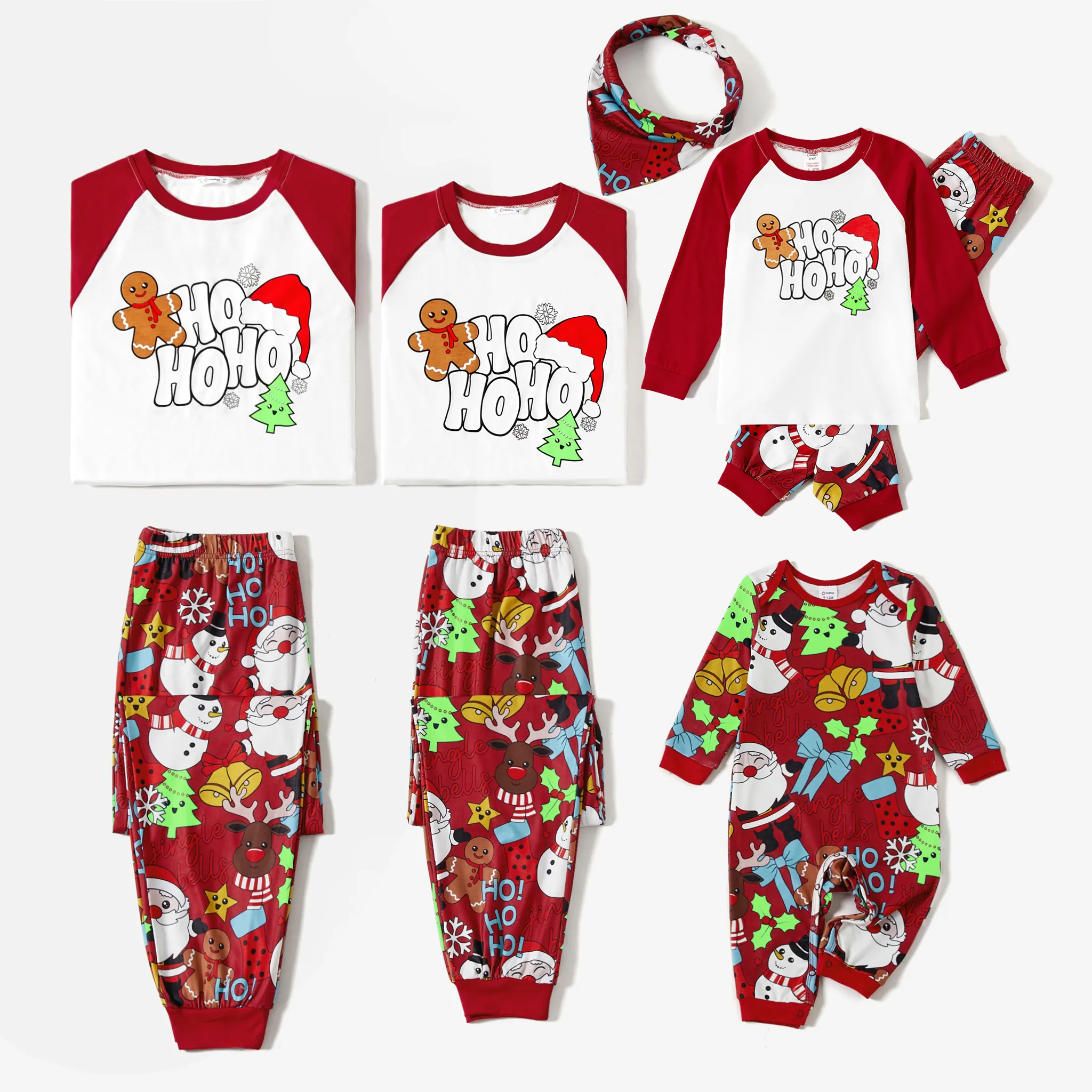 Christmas Family Matching Glow In The Dark Childlike Festival Theme Print Long Sleeve Pajamas Sets(Flame resistant) WineRed image 3
