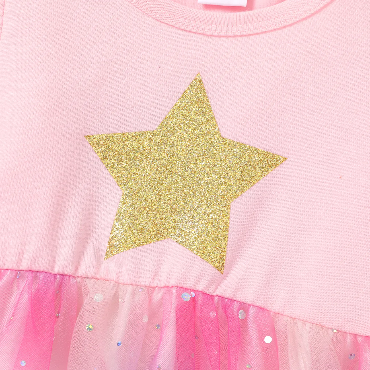 Sweet Toddler Girl Mesh Dress - Multi-Layered Stars/Moon/Clouds Print - Long Sleeve - Set of 1  Pink big image 1