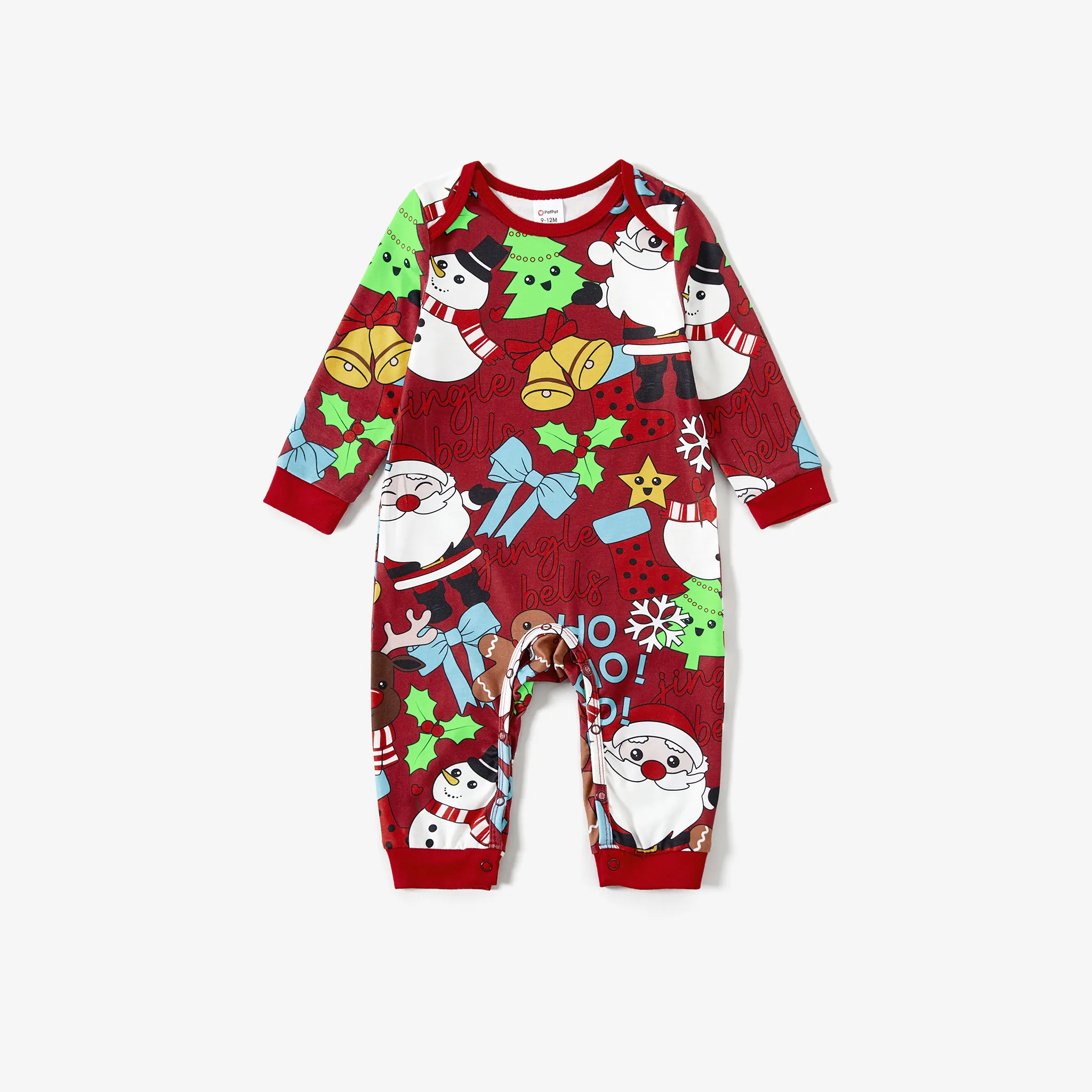 Christmas Family Matching Glow In The Dark Childlike Festival Theme Print Long Sleeve Pajamas Sets(Flame resistant) WineRed big image 1