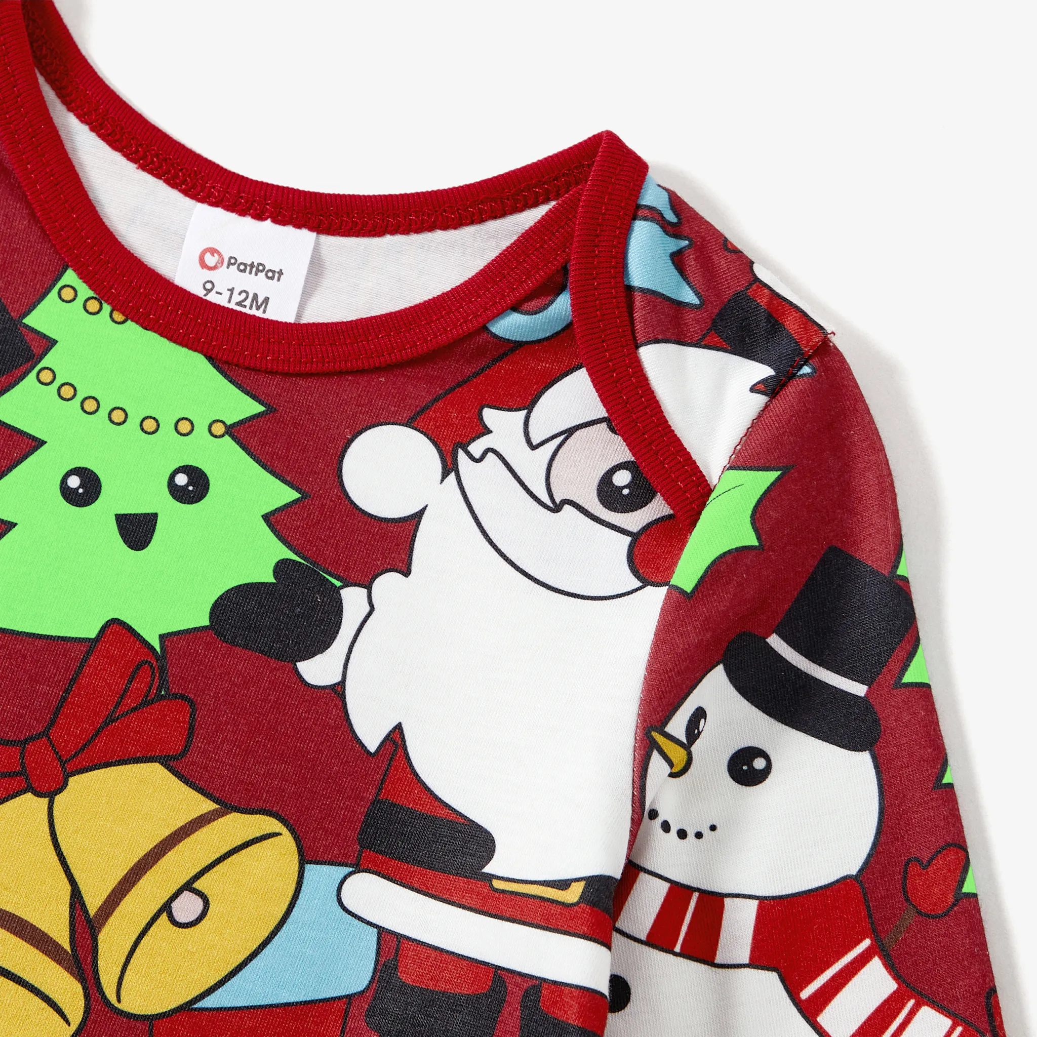 Christmas Family Matching Glow In The Dark Childlike Festival Theme Print Long Sleeve Pajamas Sets(Flame resistant) WineRed image 4