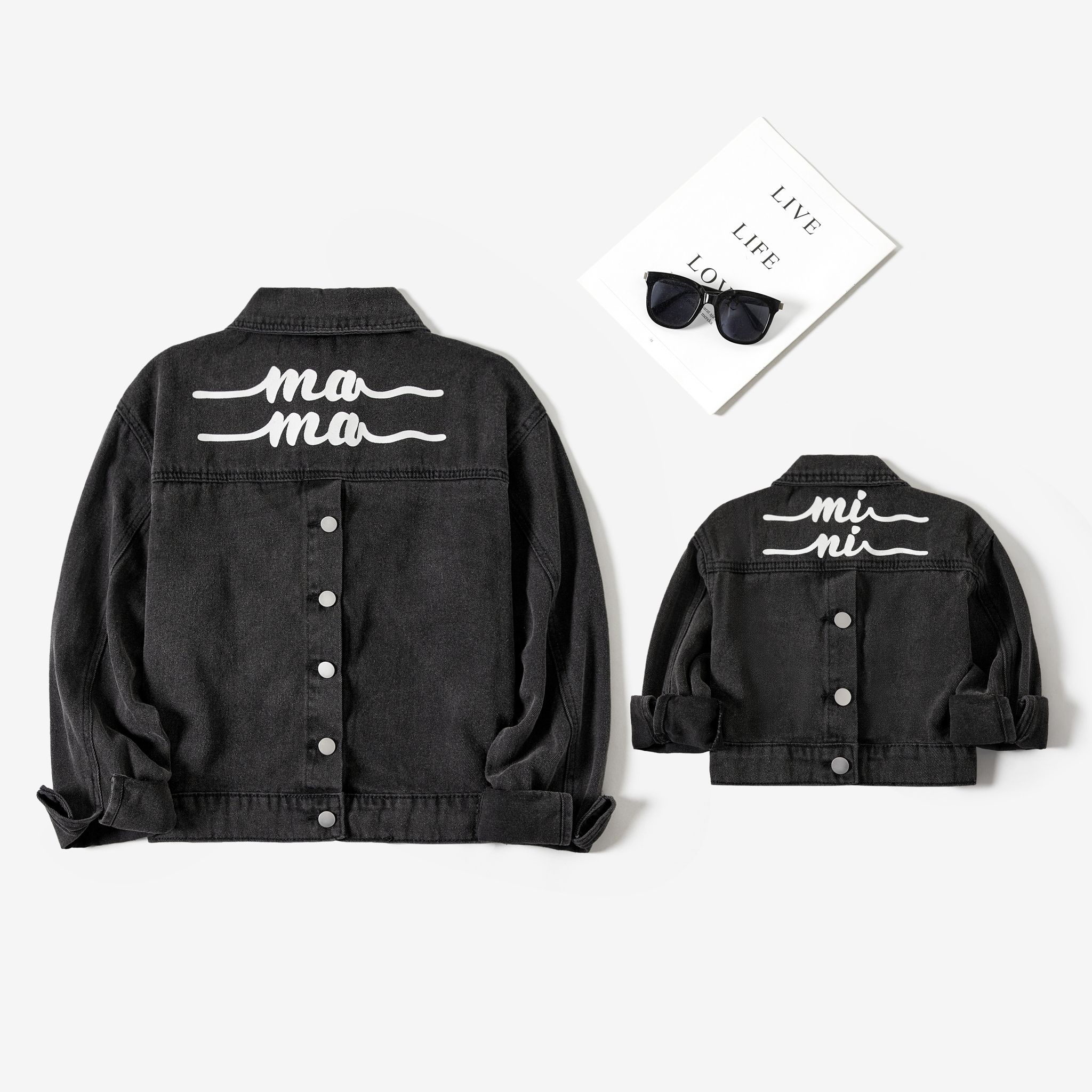 

Mommy and Me Casual Letter Print Buttons & Patch Pocket Design Long-sleeve Jackets Denim Coats
