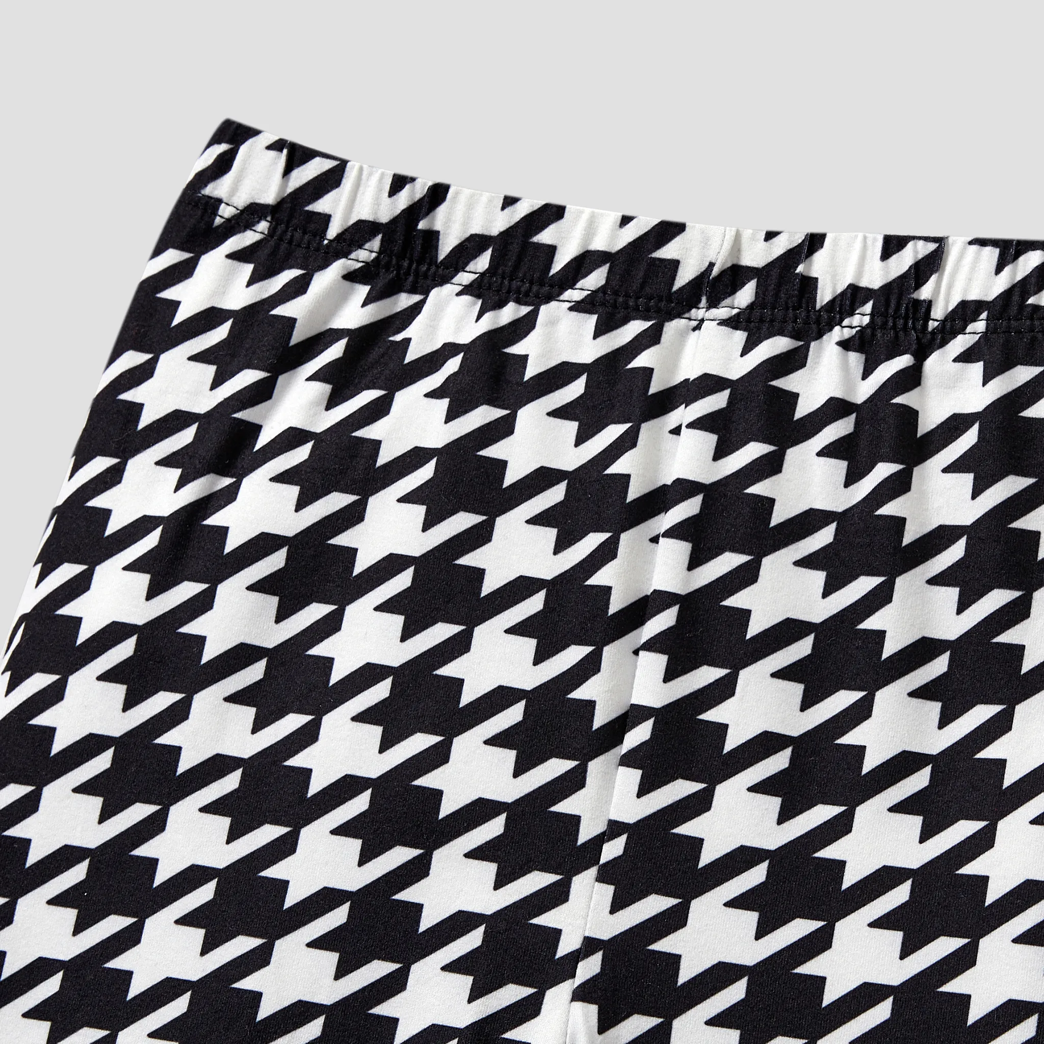 2pcs Kid Girl Letters Print Long-sleeve Top and Houndstooth Pants Set Black image 3