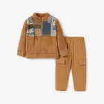 2pcs Toddler Boy Bohemian Pattern Fleece Set/Shoes/Hat toddler Brown