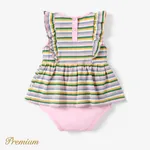 Baby Girl Stripe Cotton Elegant Romper with Ruffle Edge Multi-color image 2