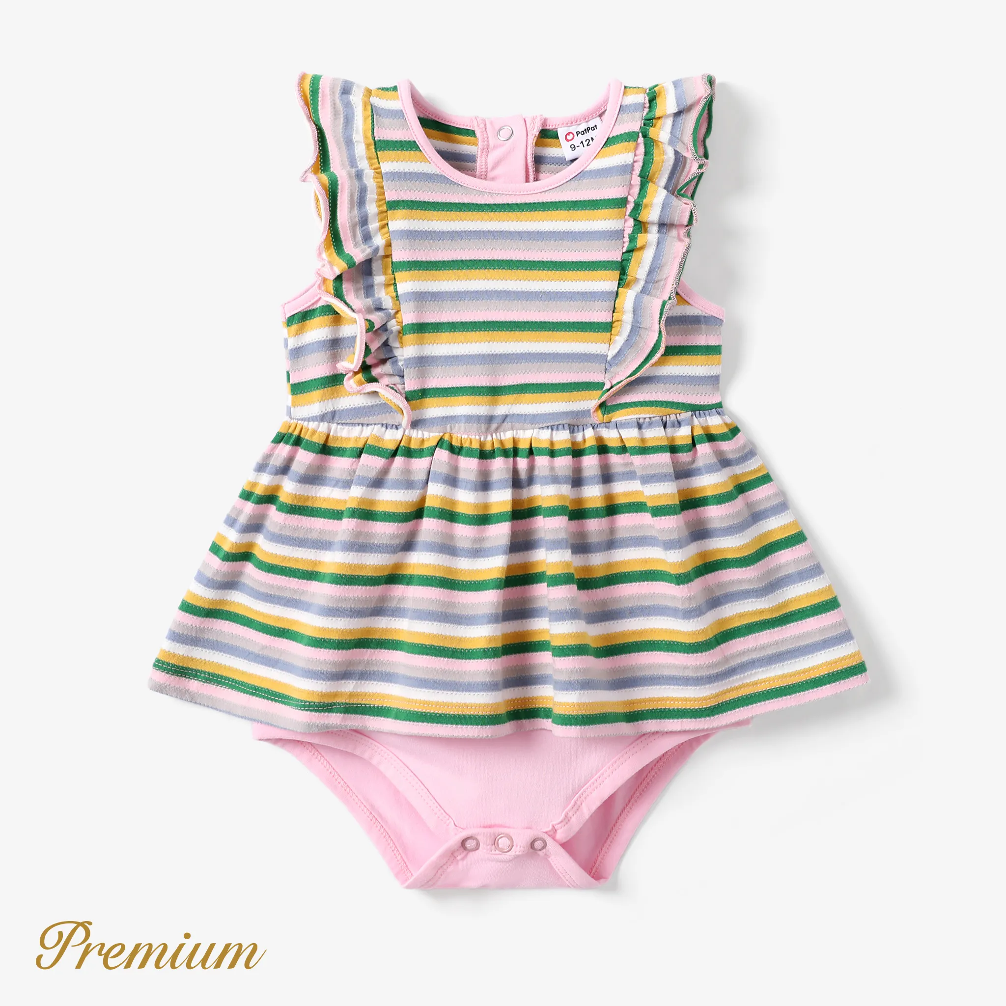 Baby Girl Stripe Cotton Elegant Romper with Ruffle Edge Multi-color big image 1