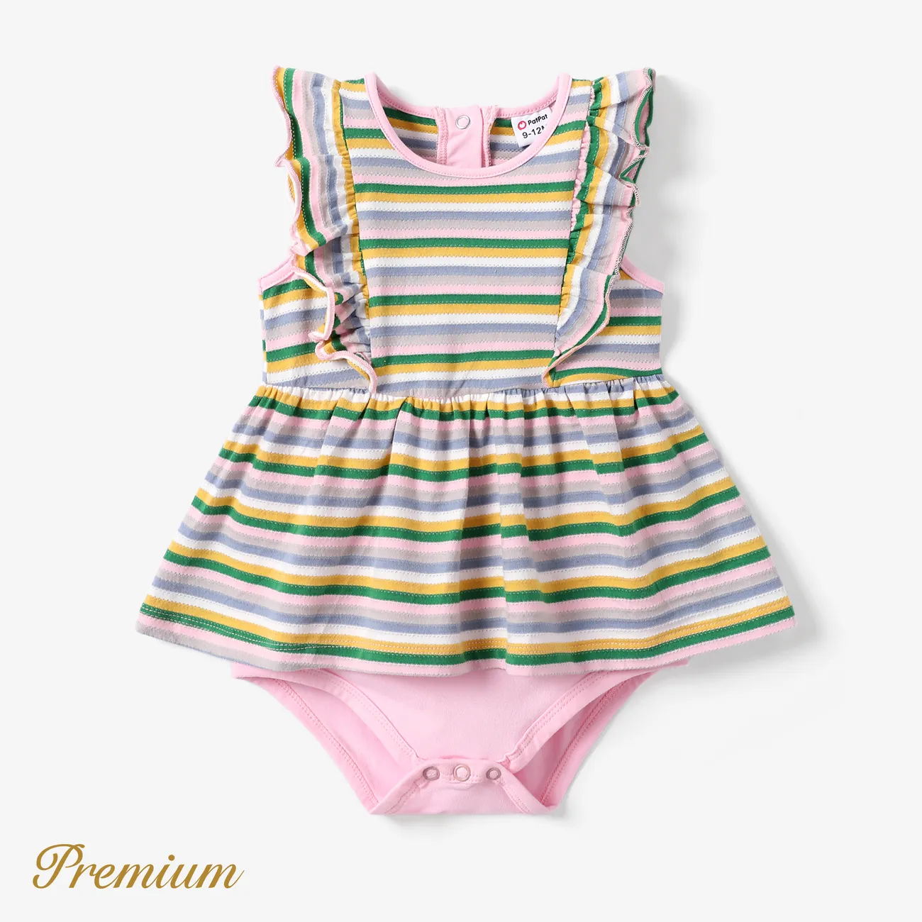 Baby Girl Stripe Cotton Elegant Romper with Ruffle Edge Multi-color big image 1