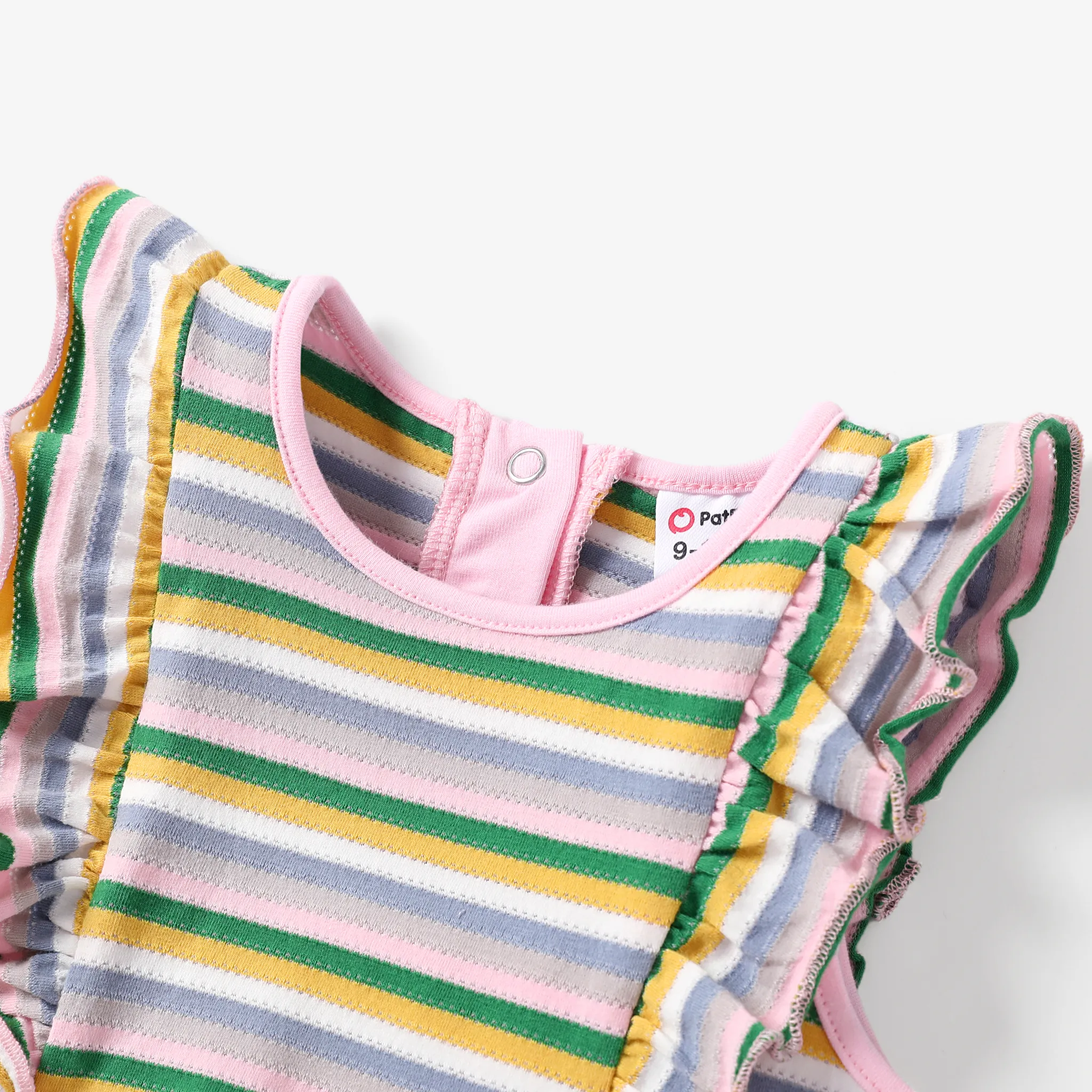 Baby Girl Stripe Cotton Elegant Romper with Ruffle Edge Multi-color image 3