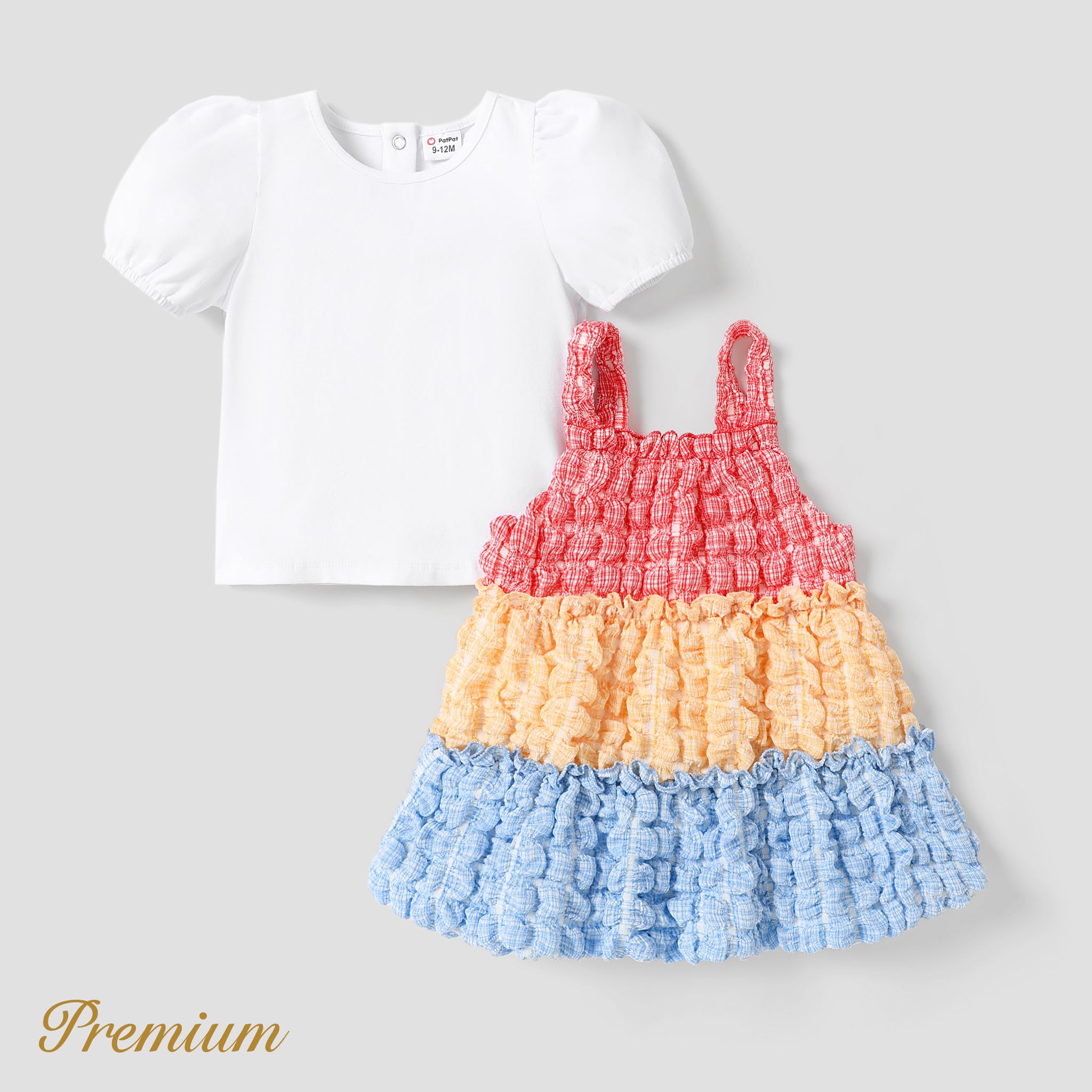 2pcs Baby/Toddler Girl Elegant Grid Pattern Dress Set
