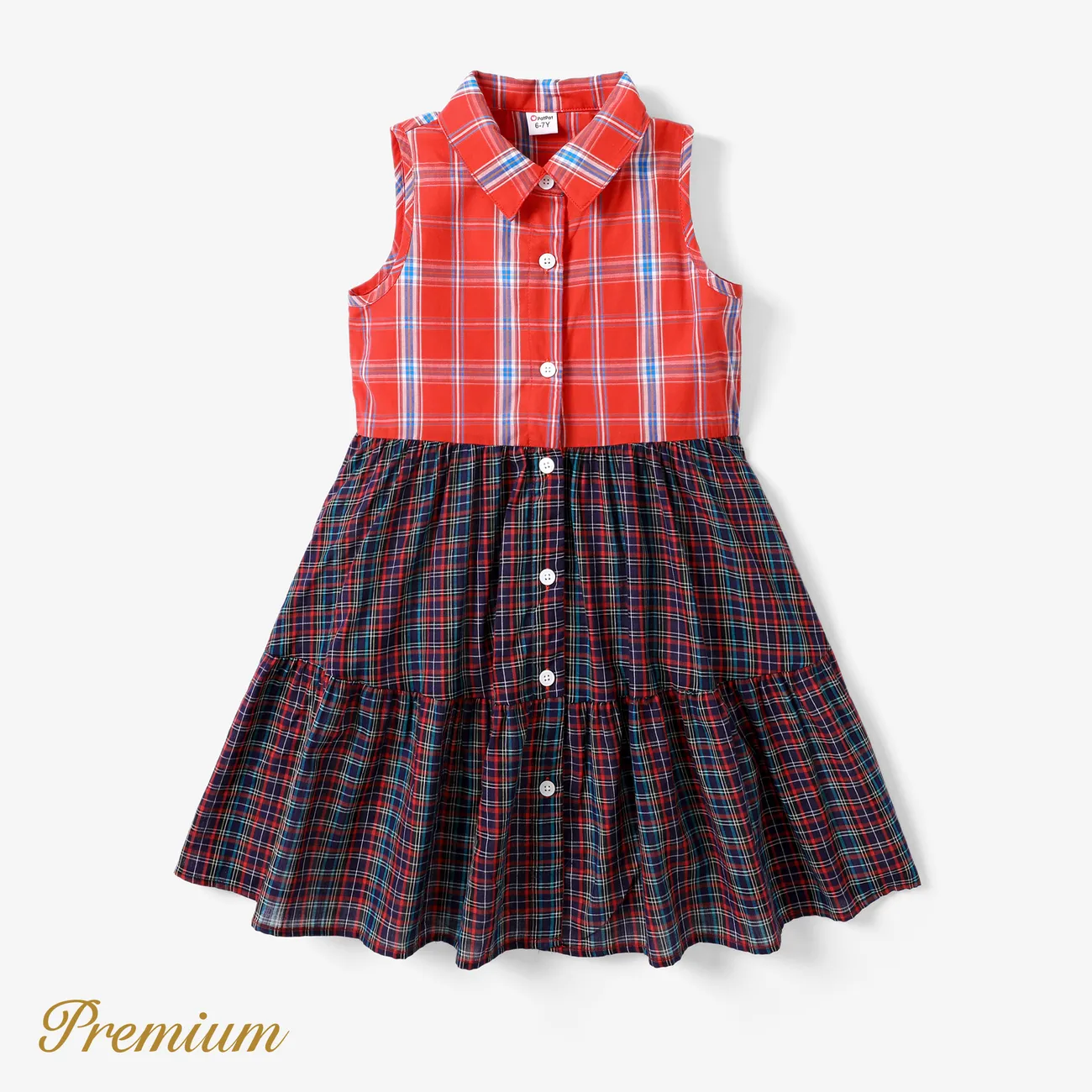 Toddler/Kid Girl Grid Cotton Casual Dress Redandbluegrid big image 1