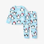 2pcs Baby/Toddler Girl/Boy Childlike Penguin Pattern Pajama Set Toddler Light Blue