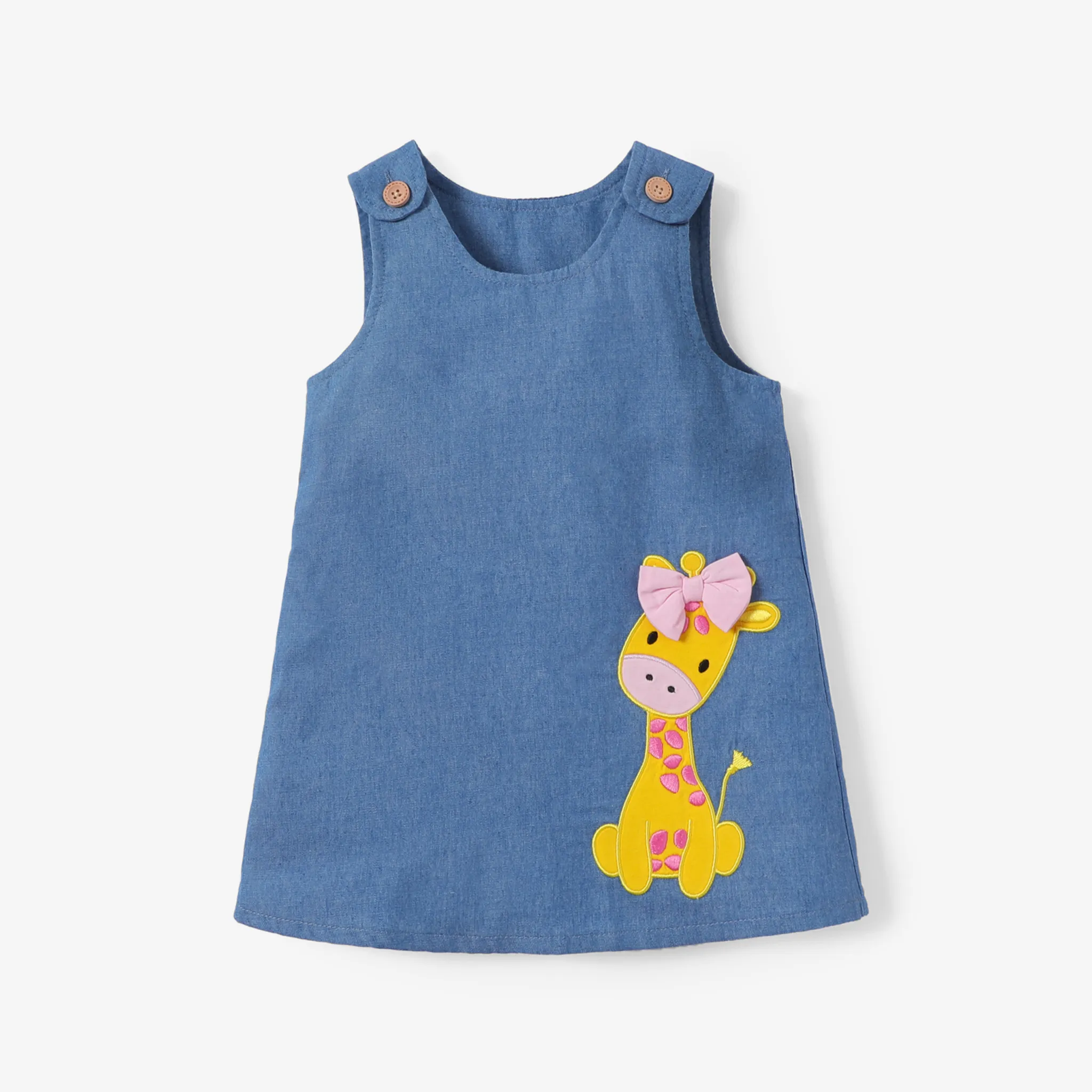Baby Girl Giraffe Embroidered Imitation Denim Tank Dress