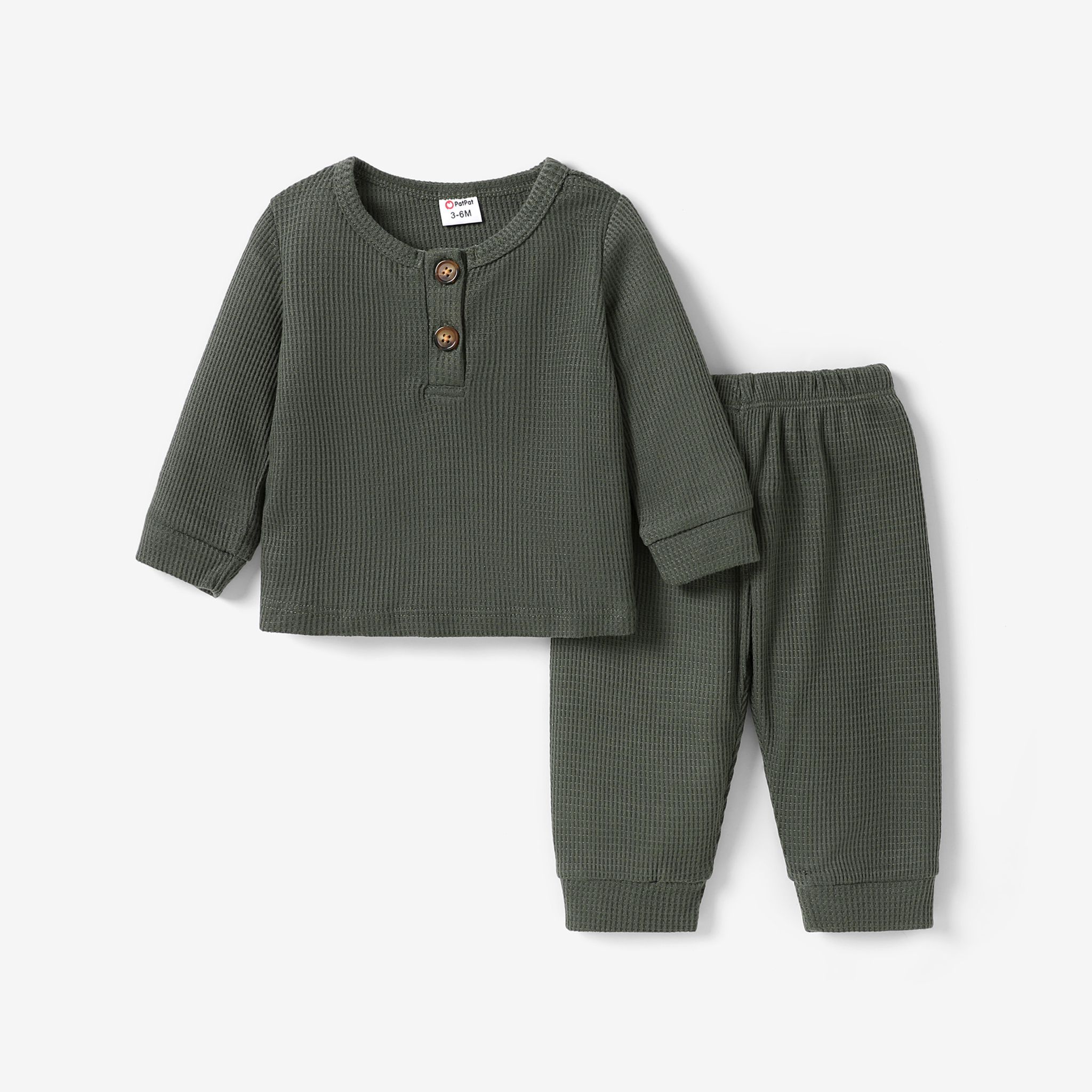 

2pcs Baby Boy Casual Solid Color Button Design Set