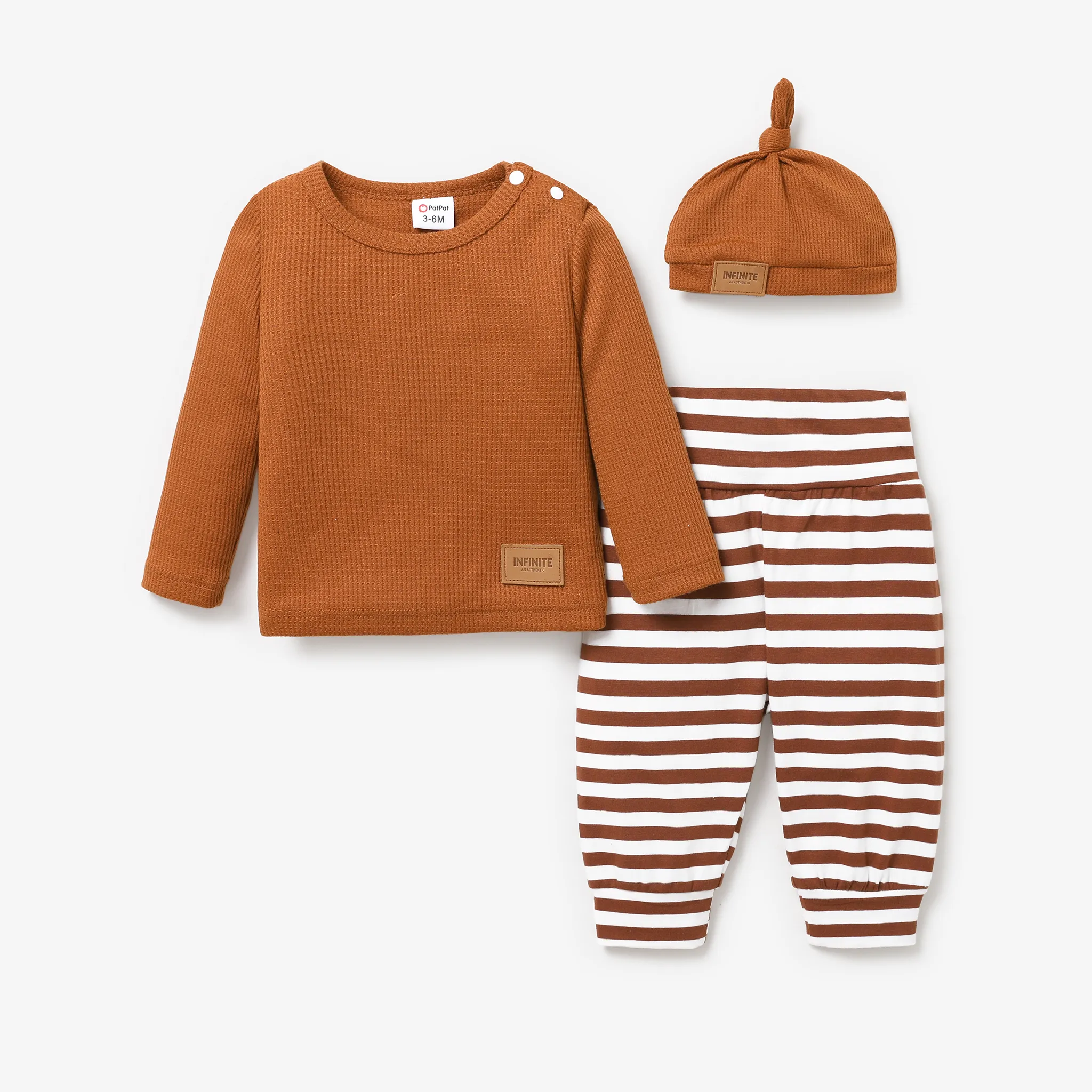 3pcs Baby Boy Casual Stripe Pattern Set Brown big image 1