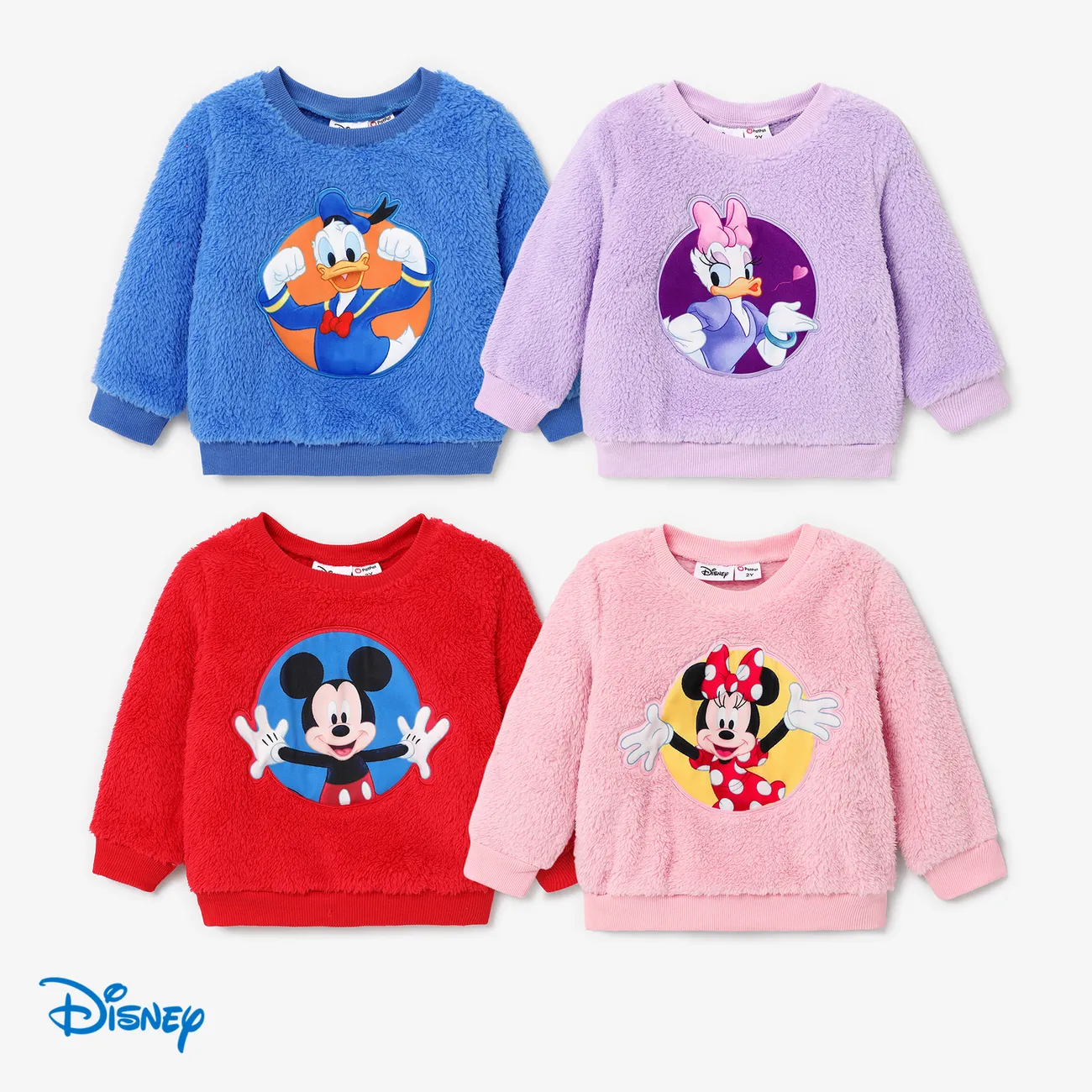 Disney Mickey and Friends Toddler Girl/Boy Character Embroidered Long-sleeve Fluffy Sweatshirt Pink big image 1