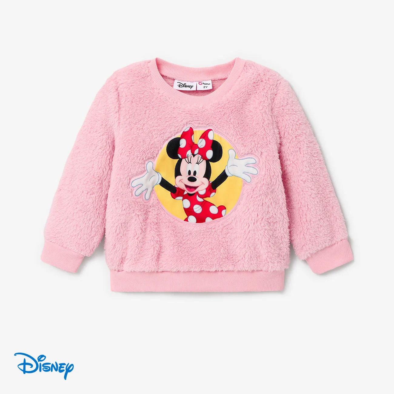 Disney Mickey and Friends Toddler Girl/Boy Character Embroidered Long-sleeve Fluffy Sweatshirt Pink big image 1