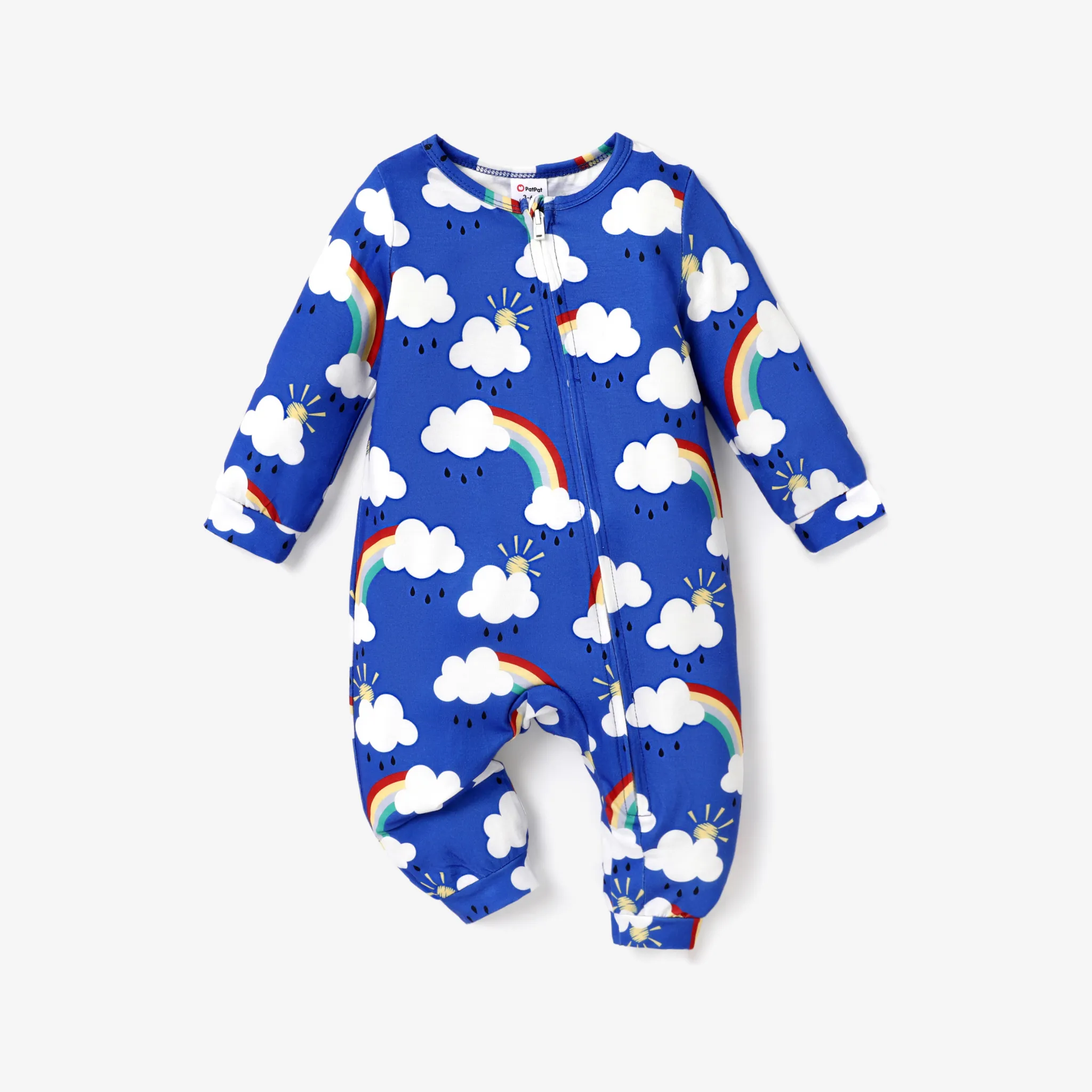 Baby/Toddler Girl/Boy Casual Rainbow Pattern Zipper Pajama  Baby Blue big image 1