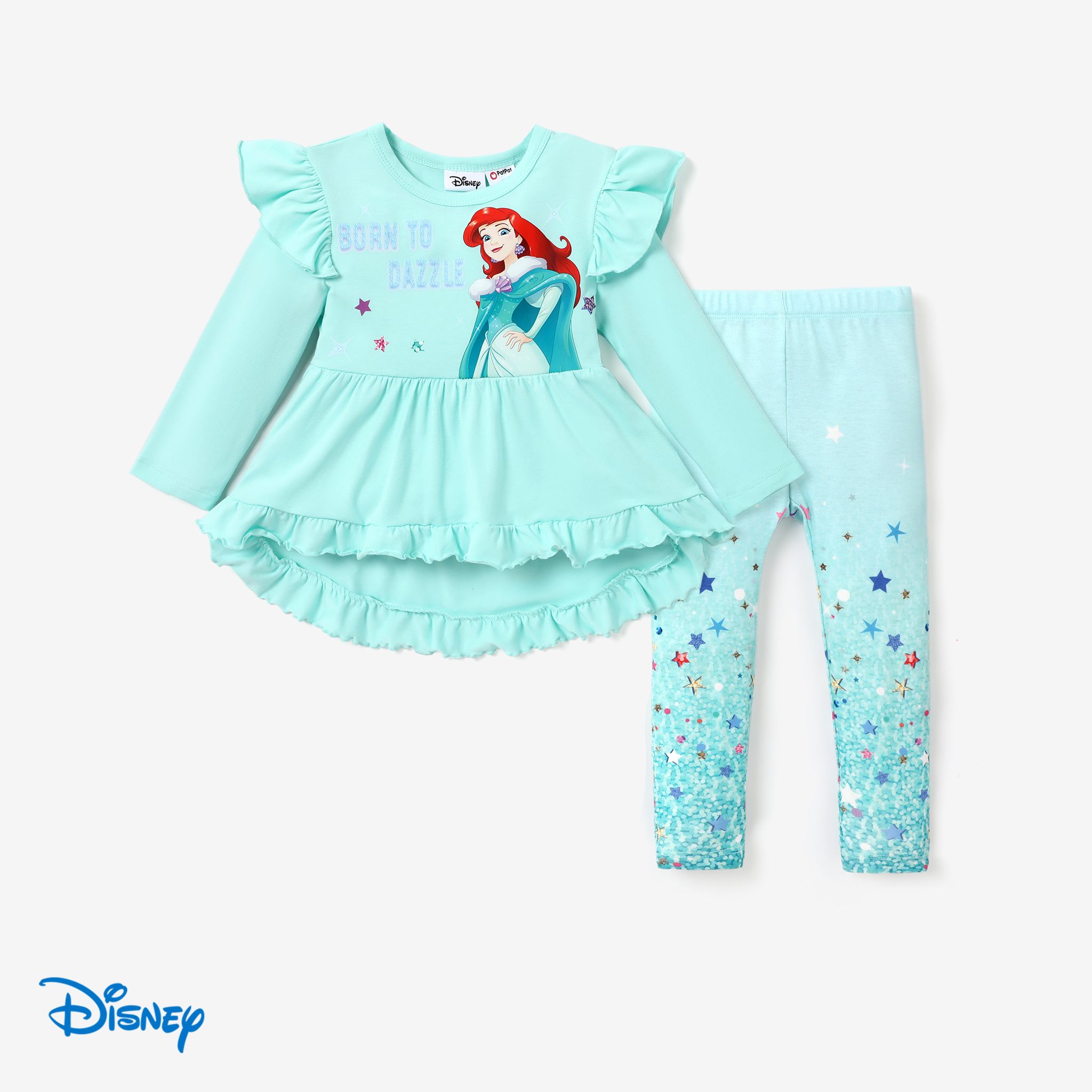 Disney Princess Toddler Girl 2pcs Ruffled Long-sleeve Top And Sequins Pants Set