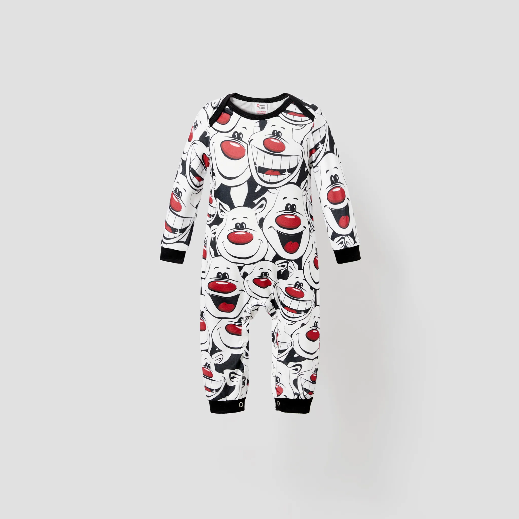 Christmas Family Matching Happy Reindeer All-over Print Long-sleeve Pajamas Sets(Flame resistant) BlackandWhite image 2