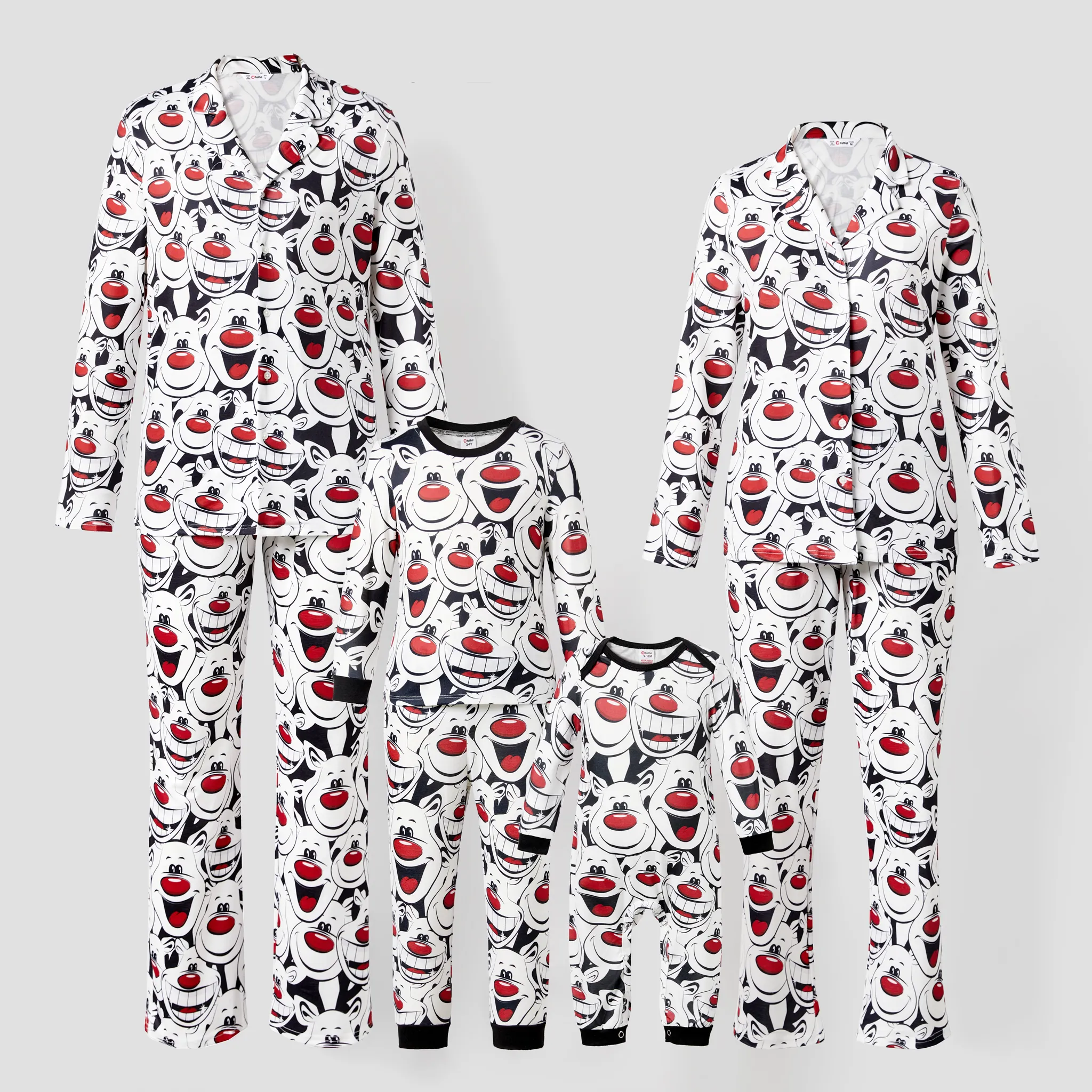 Christmas Family Matching Happy Reindeer All-over Print Long-sleeve Pajamas Sets(Flame resistant) BlackandWhite big image 1