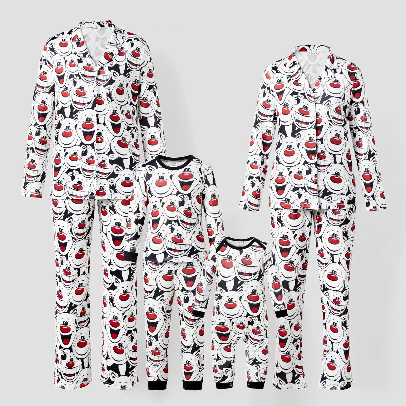 Christmas Family Matching Happy Reindeer All-over Print Long-sleeve Pajamas Sets(Flame resistant)  big image 1