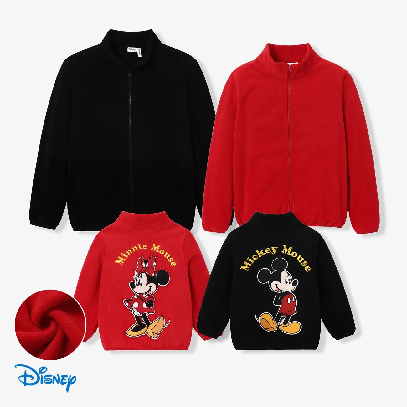Disney Mickey and Friends Family Matching Back Panel Embroidered Polar Fleece Jacket redblack big image 1