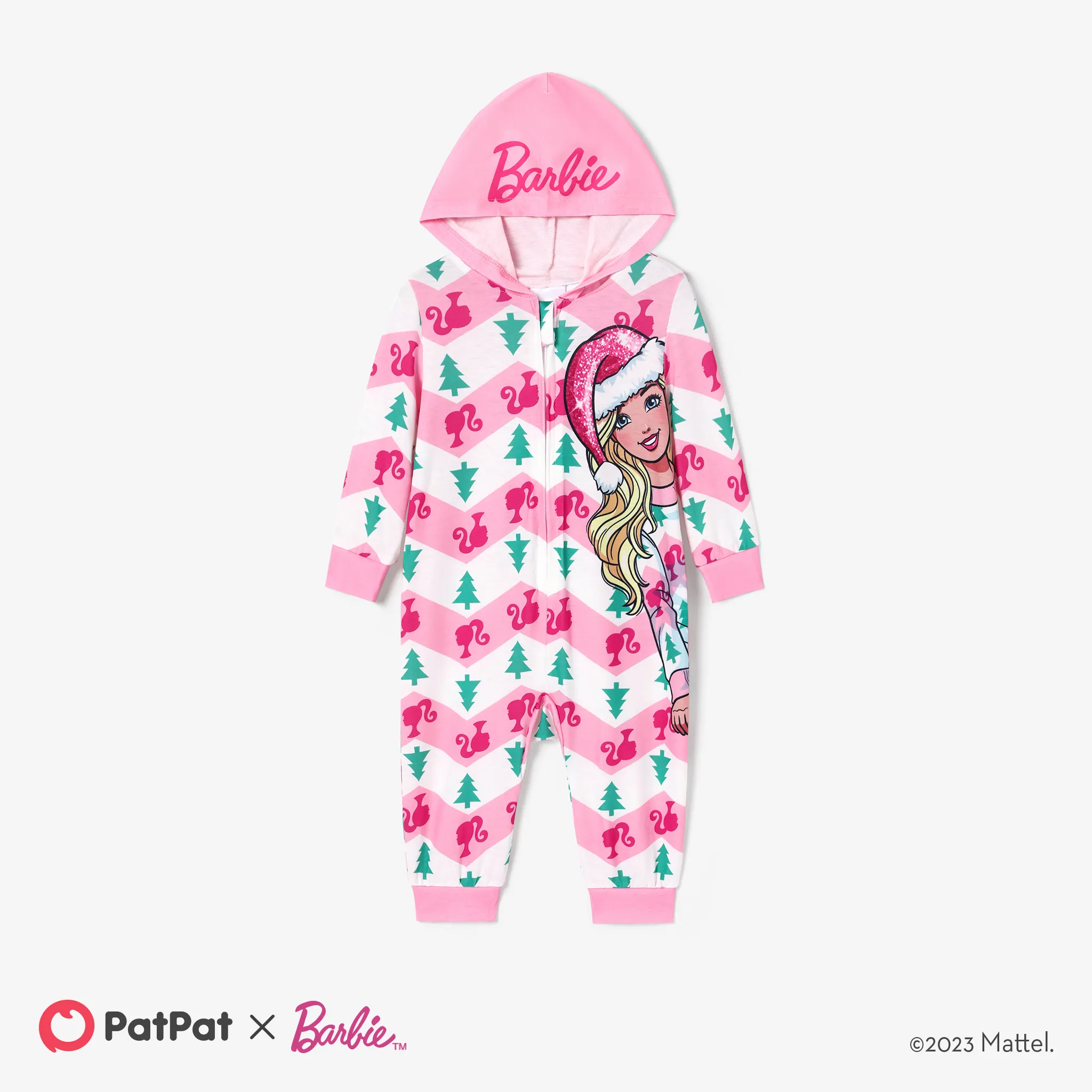 Barbie Christmas Mommy and Me Character Print Long-sleeve Onesies Pajamas (Flame Resistant) Pink big image 1