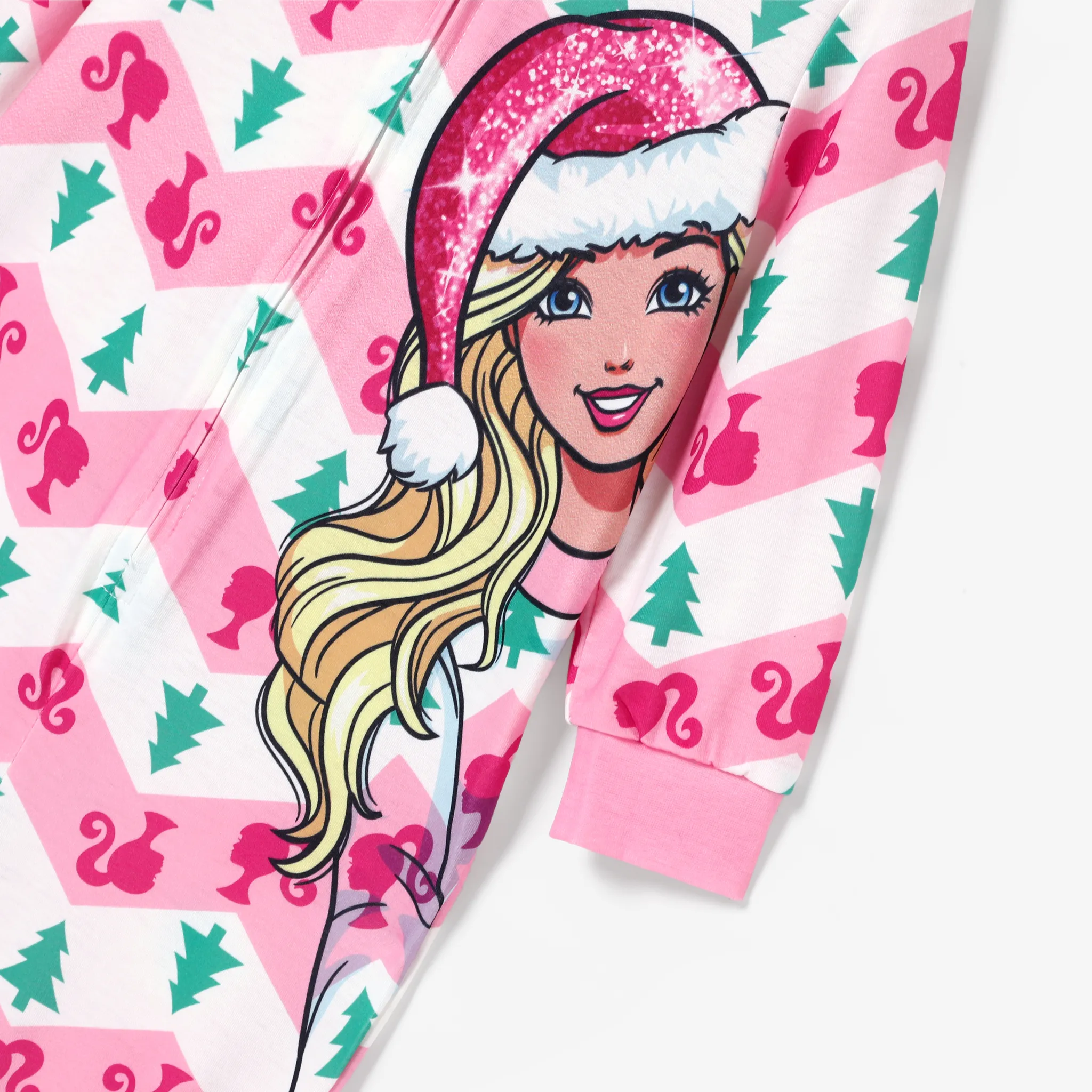 Barbie Christmas Mommy and Me Character Print Long-sleeve Onesies Pajamas (Flame Resistant) Pink image 2