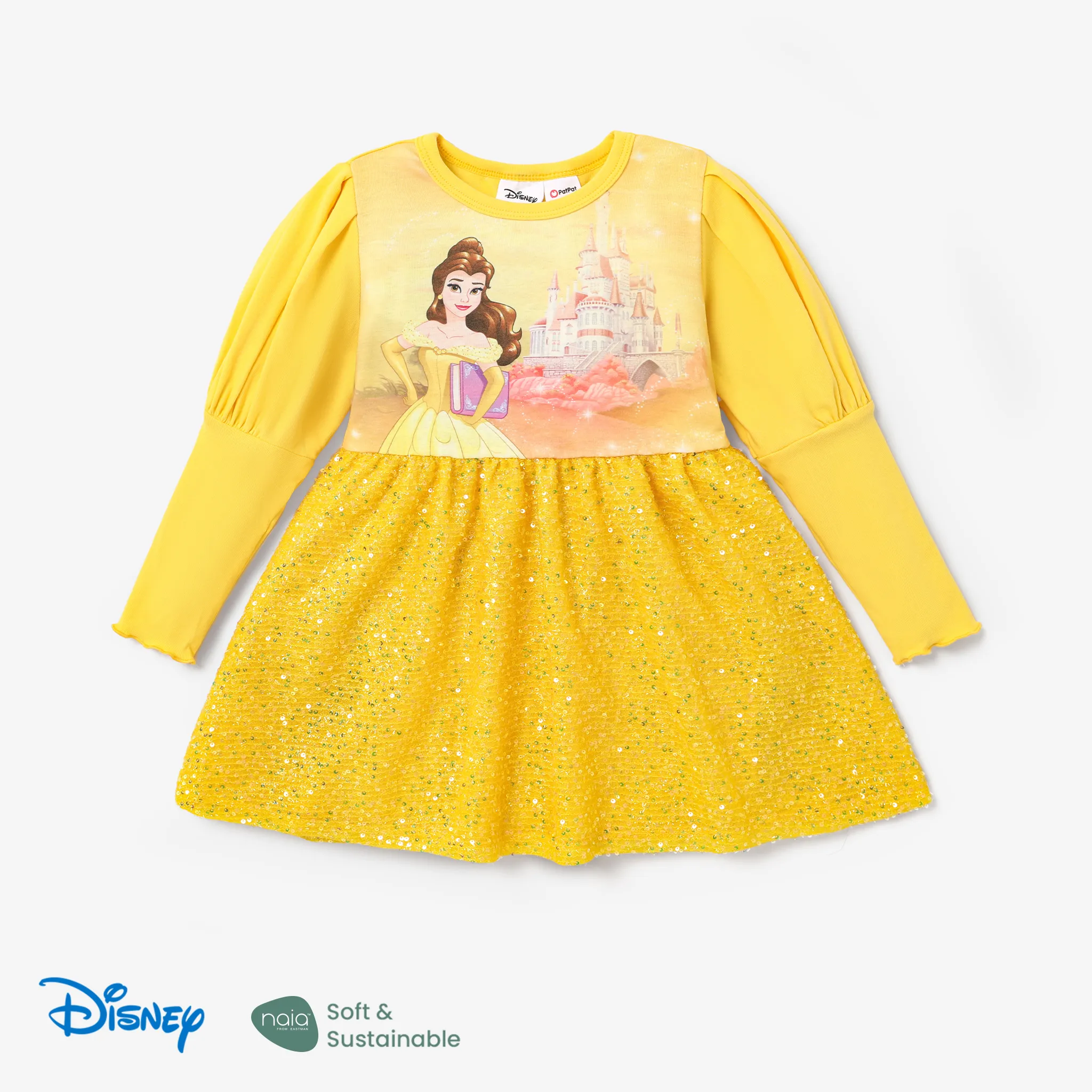 Disney Mickey And Friends Toddler Girl Puff Sleeve Sparkling Sequin Dress