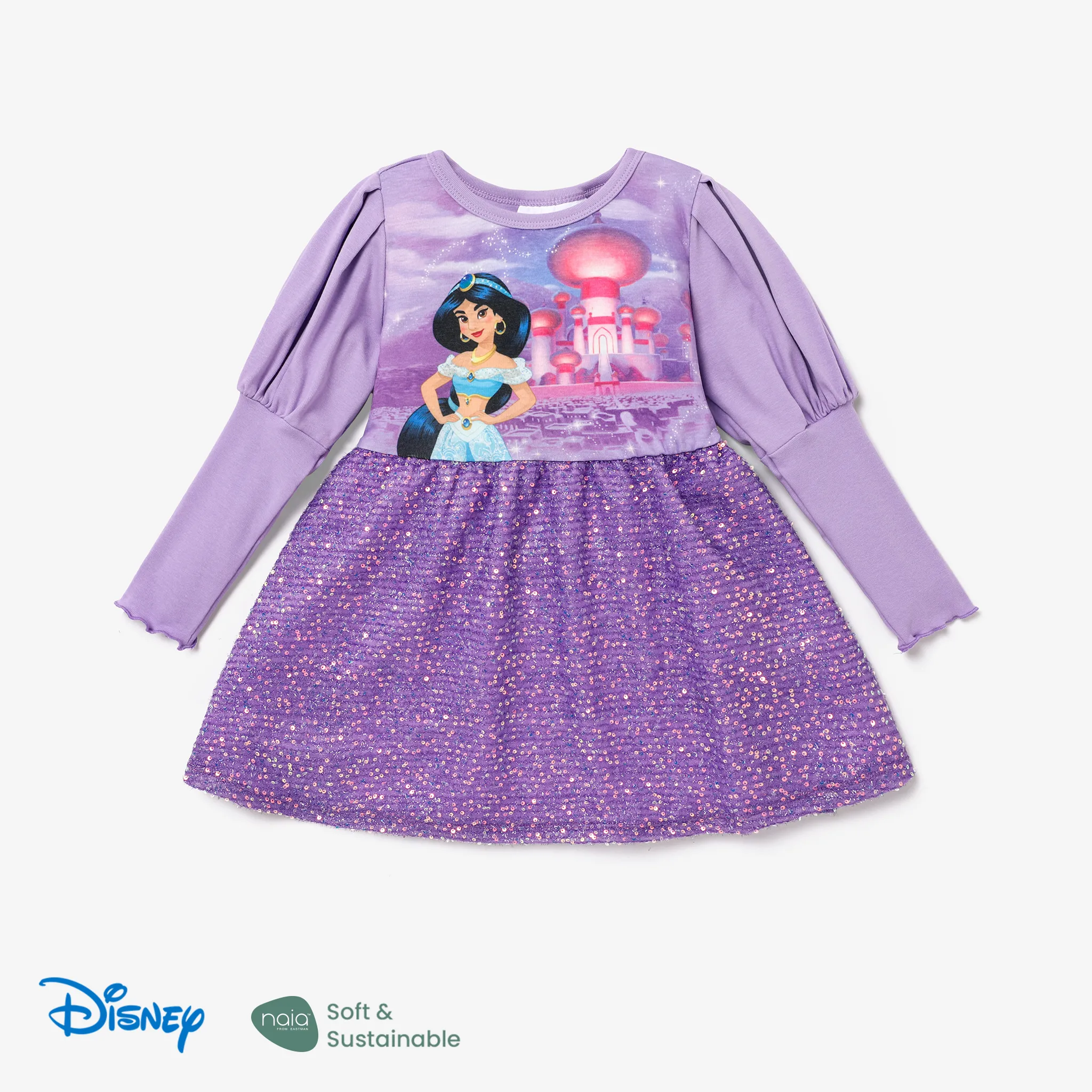 Disney Mickey And Friends Toddler Girl Puff Sleeve Sparkling Sequin Dress