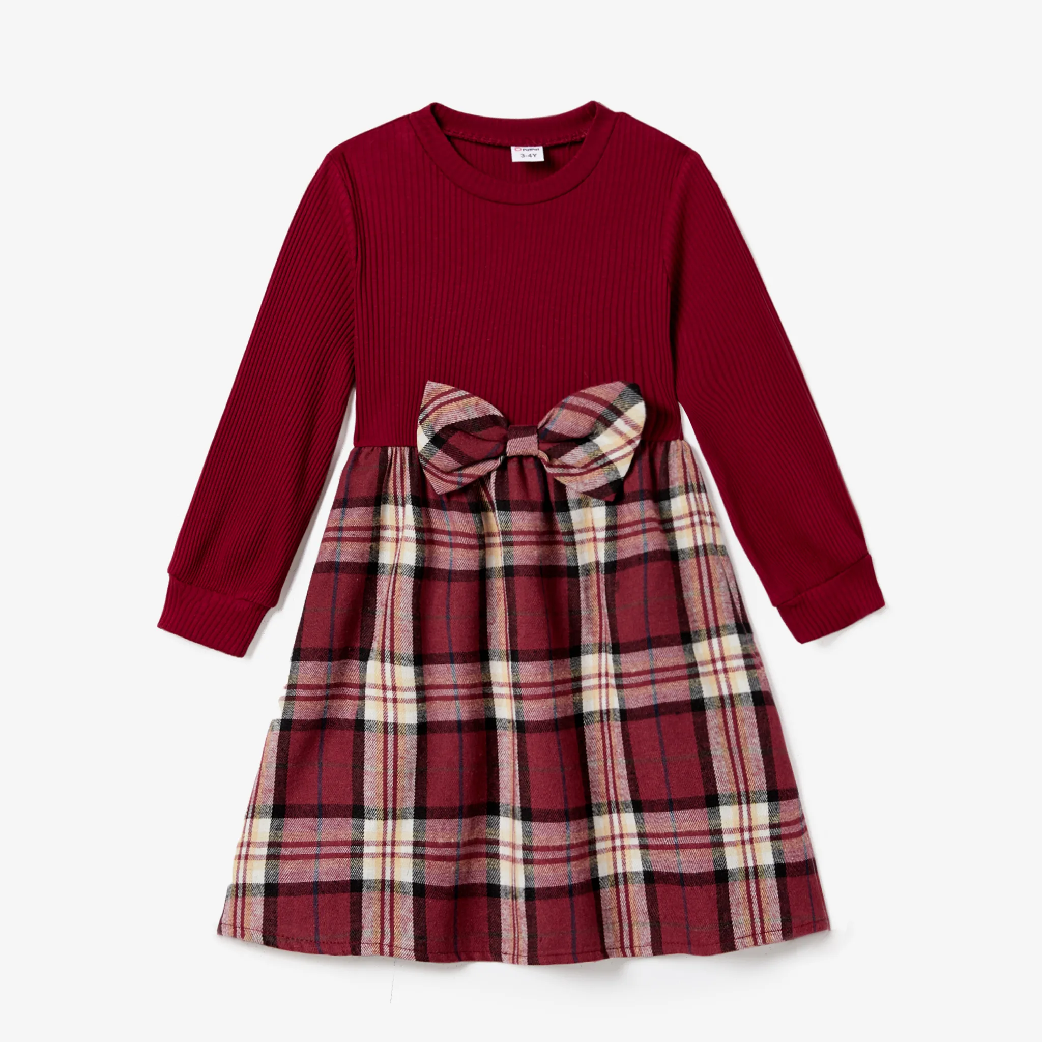 Family Matching Casual Long-sleeve Plaid Splicing Belted Dresses and Shirts Sets